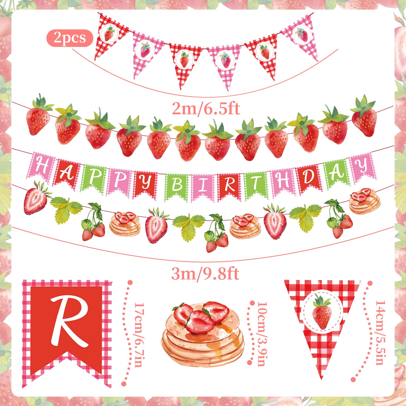 Homarkable Strawberry Birthday Banners, 5 Pcs Girl Party Banners, Berry First Birthday Decor for Girls, Strawberry Baby Shower
