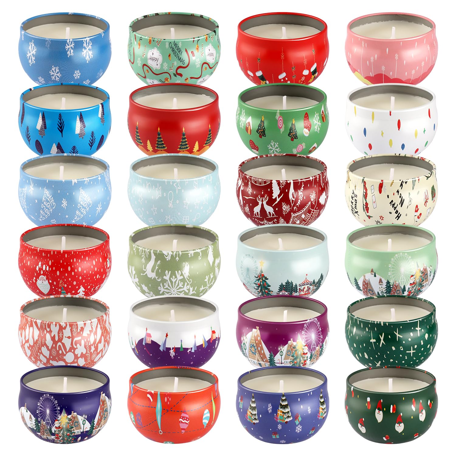 24Pack Christmas Scented Candle Tins Gift Set - Soy Wax Festive Candles 2.5oz- Long Lasting Burn time for Christmas Thanksgiving
