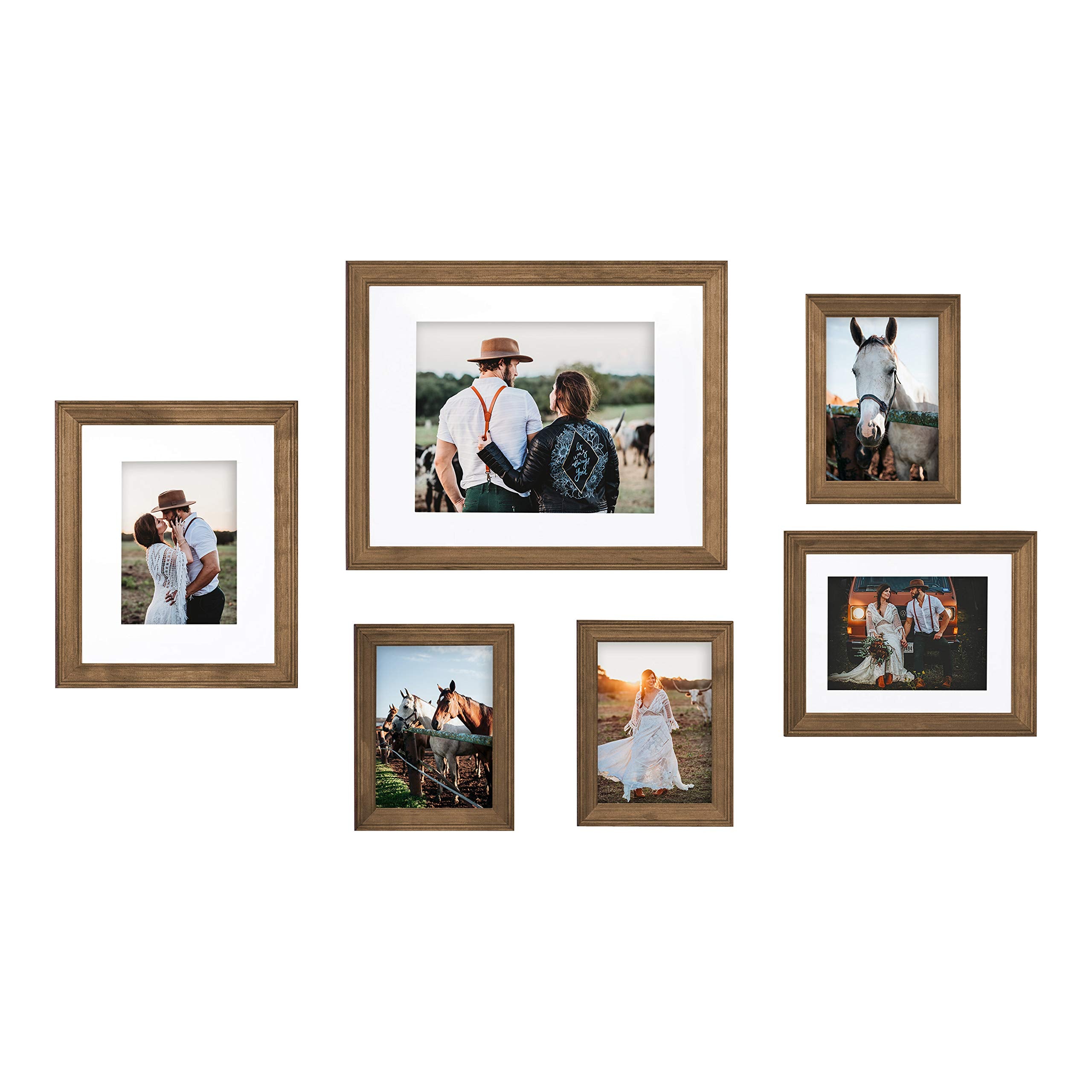 Kate and Laurel Bordeaux Gallery Frame Wall Kit, Set of 6, Natural Rustic Brown, Chic Photo Frames for Wall