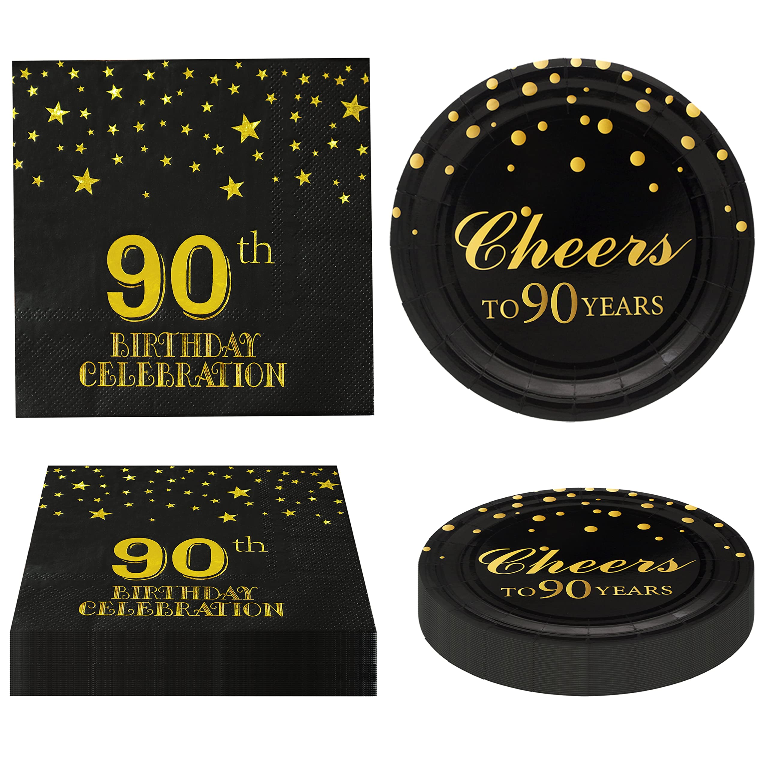 Pandecor 90Th Birthday Party Plates And Napkins Party Supplies Set Serve Up To 20 Guests (90 Years Old)