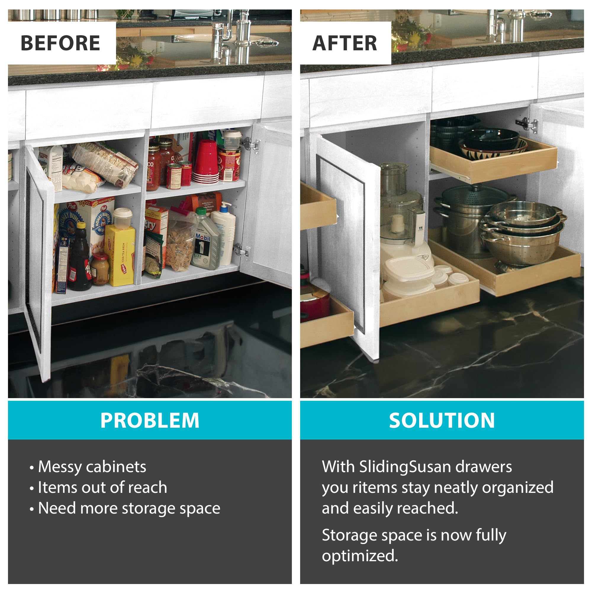 Slidingsusan Pull-Out Drawer Organizer For Cabinets, Gliding Soft Close Shelves For Kitchen, Pantry, And Storage Organization, F