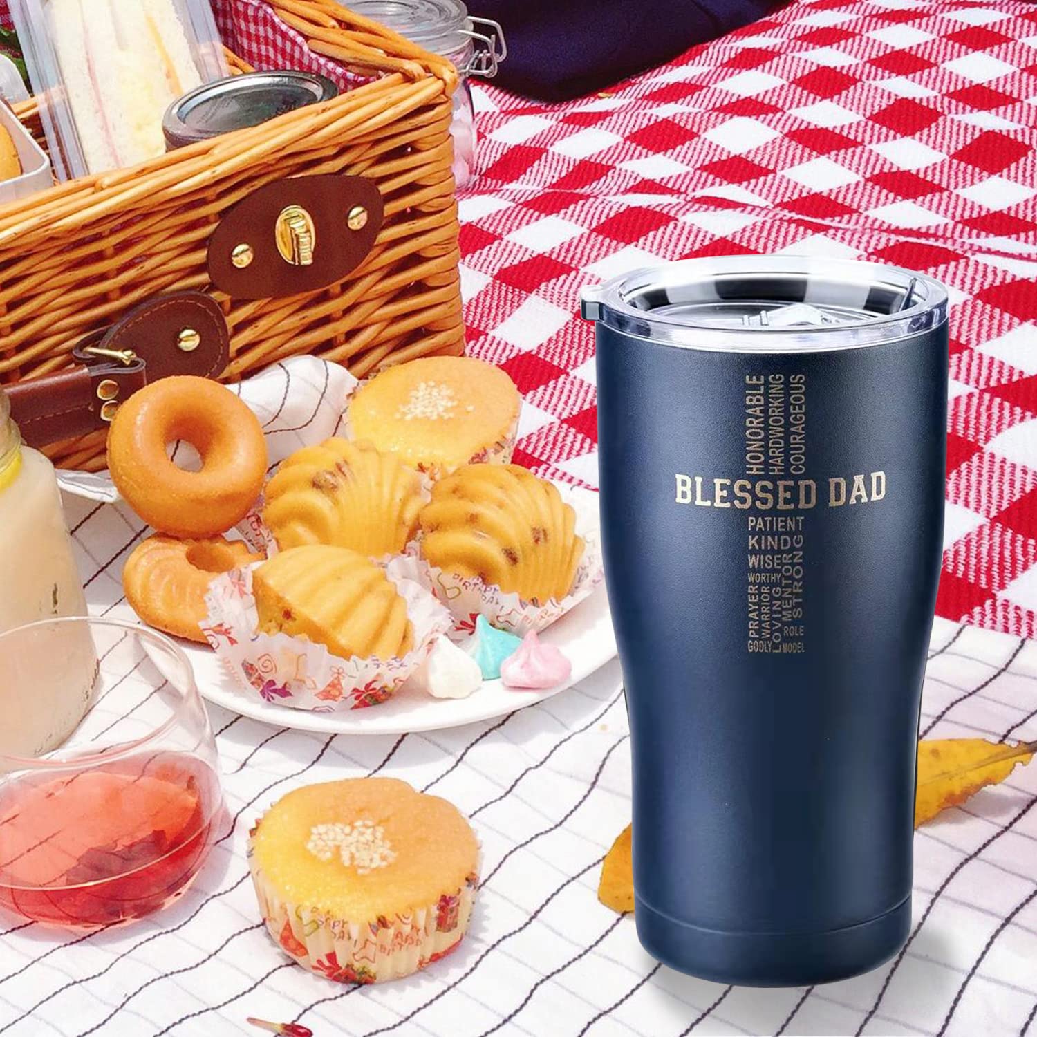 Dad Tumbler - Blessed Dad - Dad Gifts From Daughter Son Wife - 20 Oz Stainless Steel Coffee Travel Mug For Men - Christian Gifts