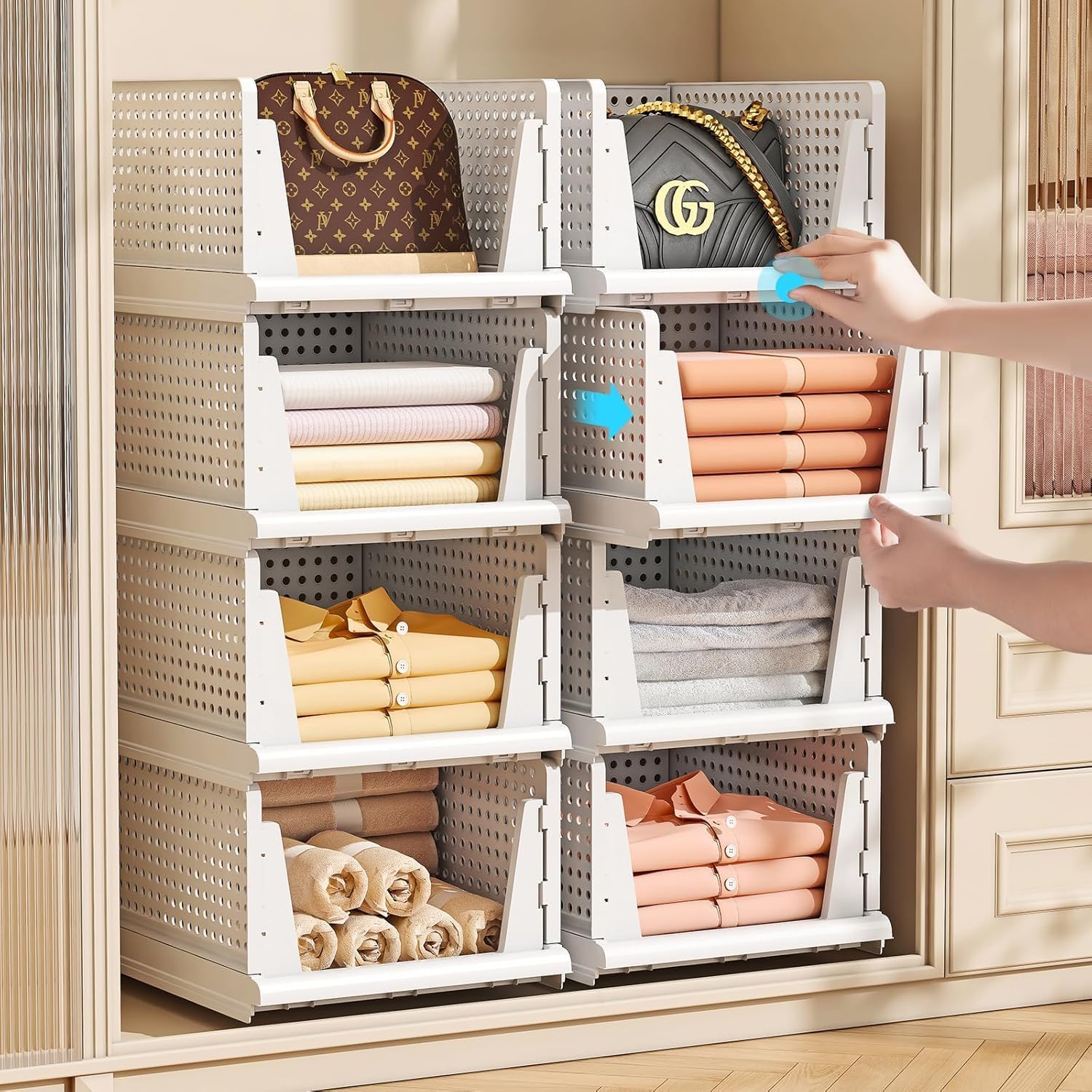 Verat 8 Pieces Wardrobe Organizer/Stackable Drawers/Storage Organiser/Foldable/Almirah/Closet Basket/Cupboard/Shirt Storage Stac