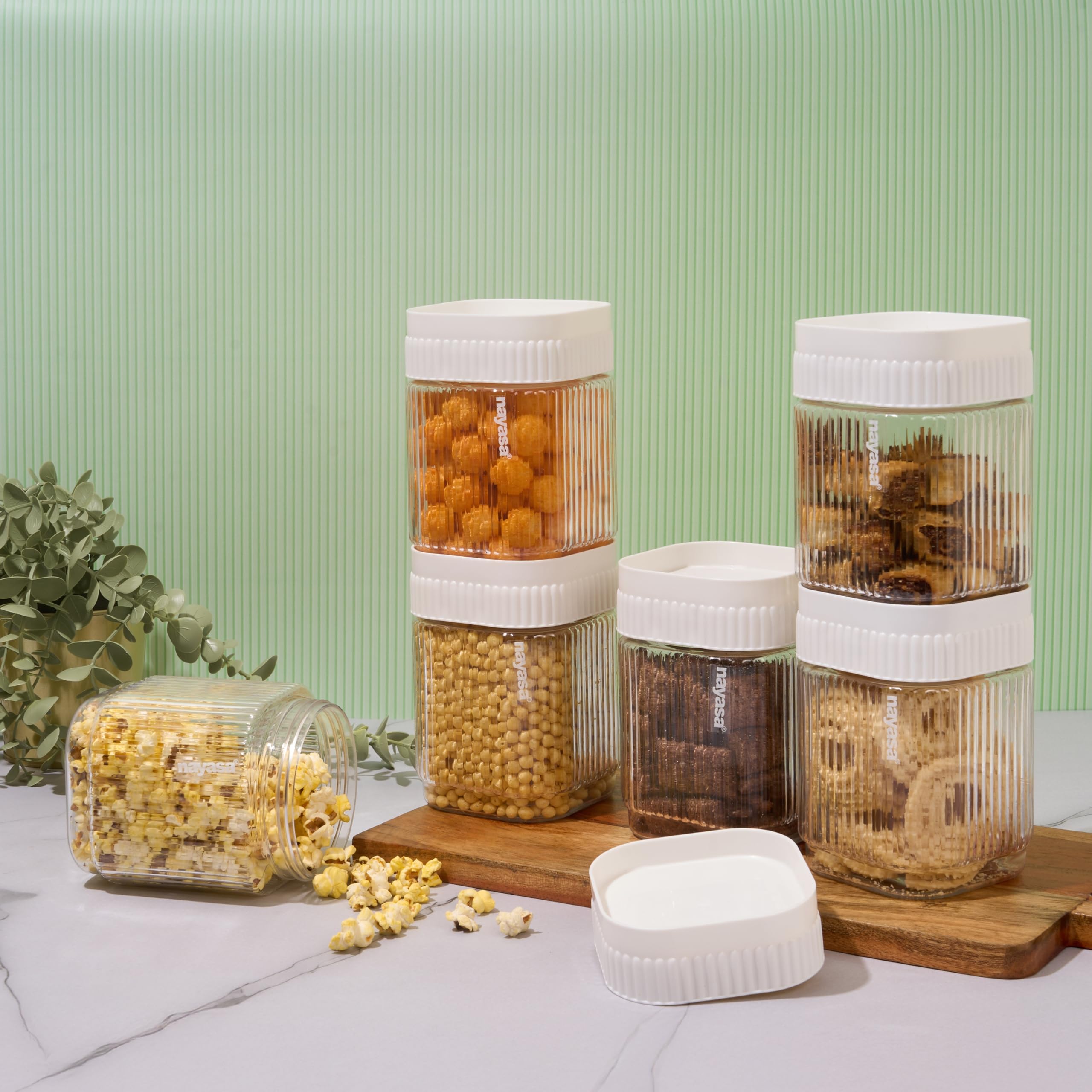 Nayasa Refresh Container 750Ml Bpa Free Food Grade Airtight Kitchen Storage Stackable Containers Set Of 6 | White