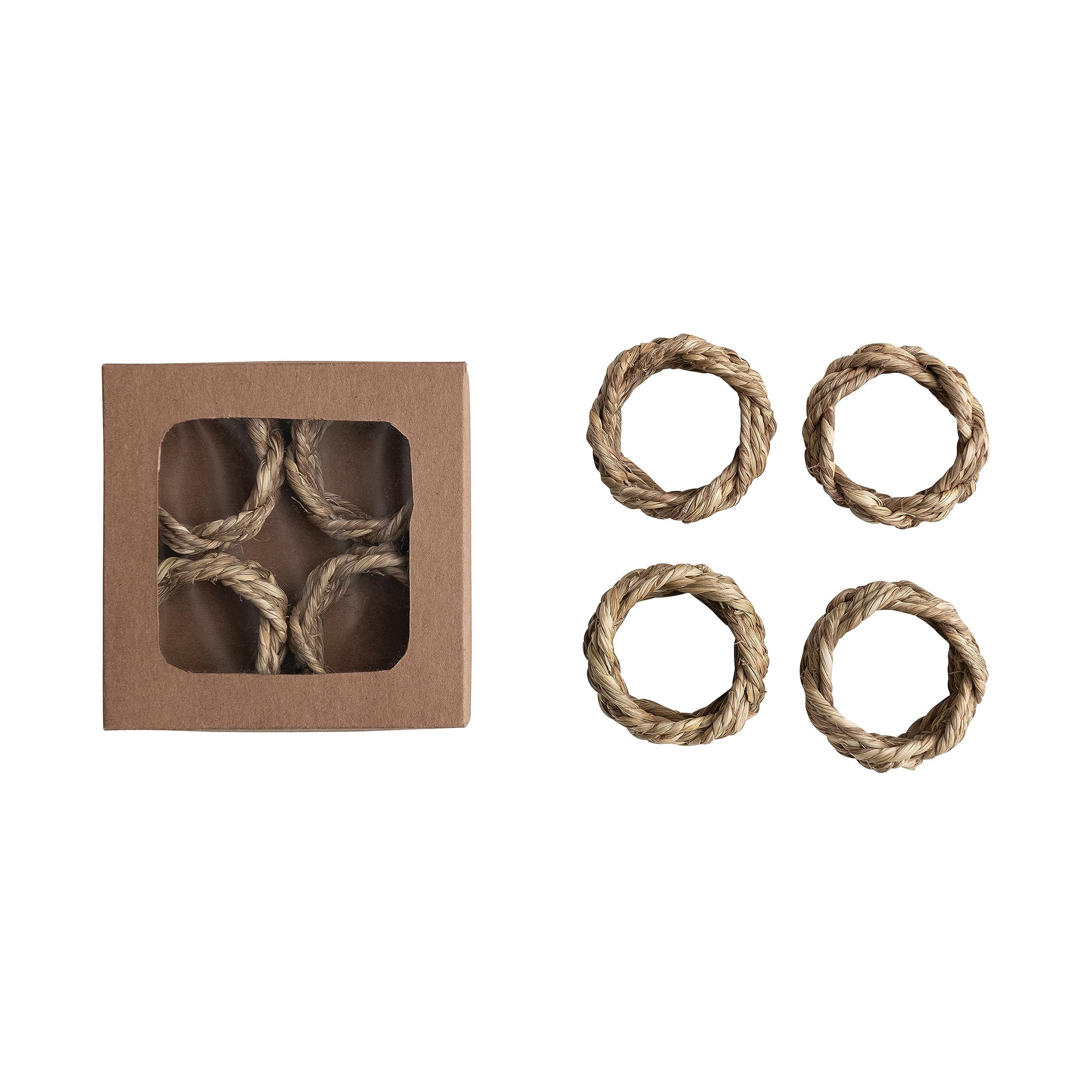 Creative Co-Op 2 Inches Round Braided Seagrass, Natural, Set Of 4 Napkin Ring