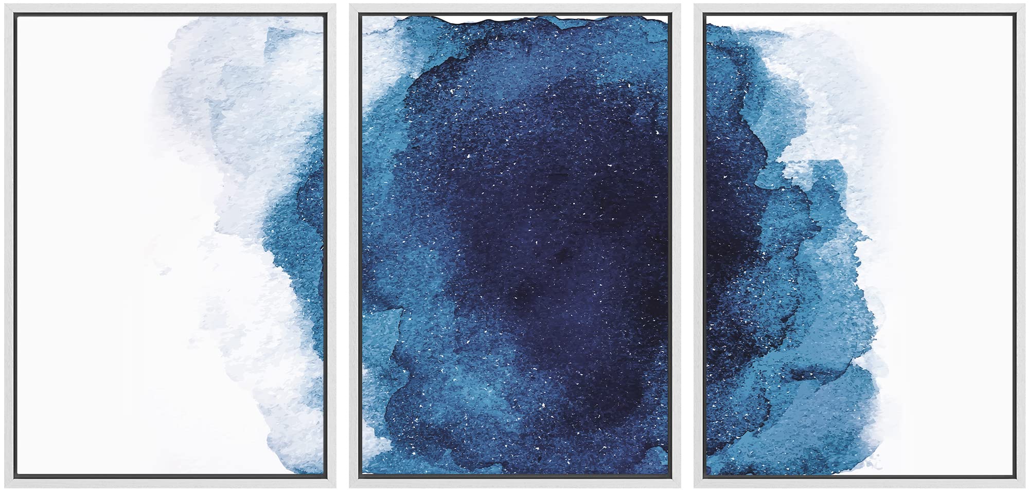 Signwin 3 Piece Framed Canvas Wall Art Navy Blue Watercolor Nature Wilderness Illustrations Abstract Traditional Relax/Calm Home