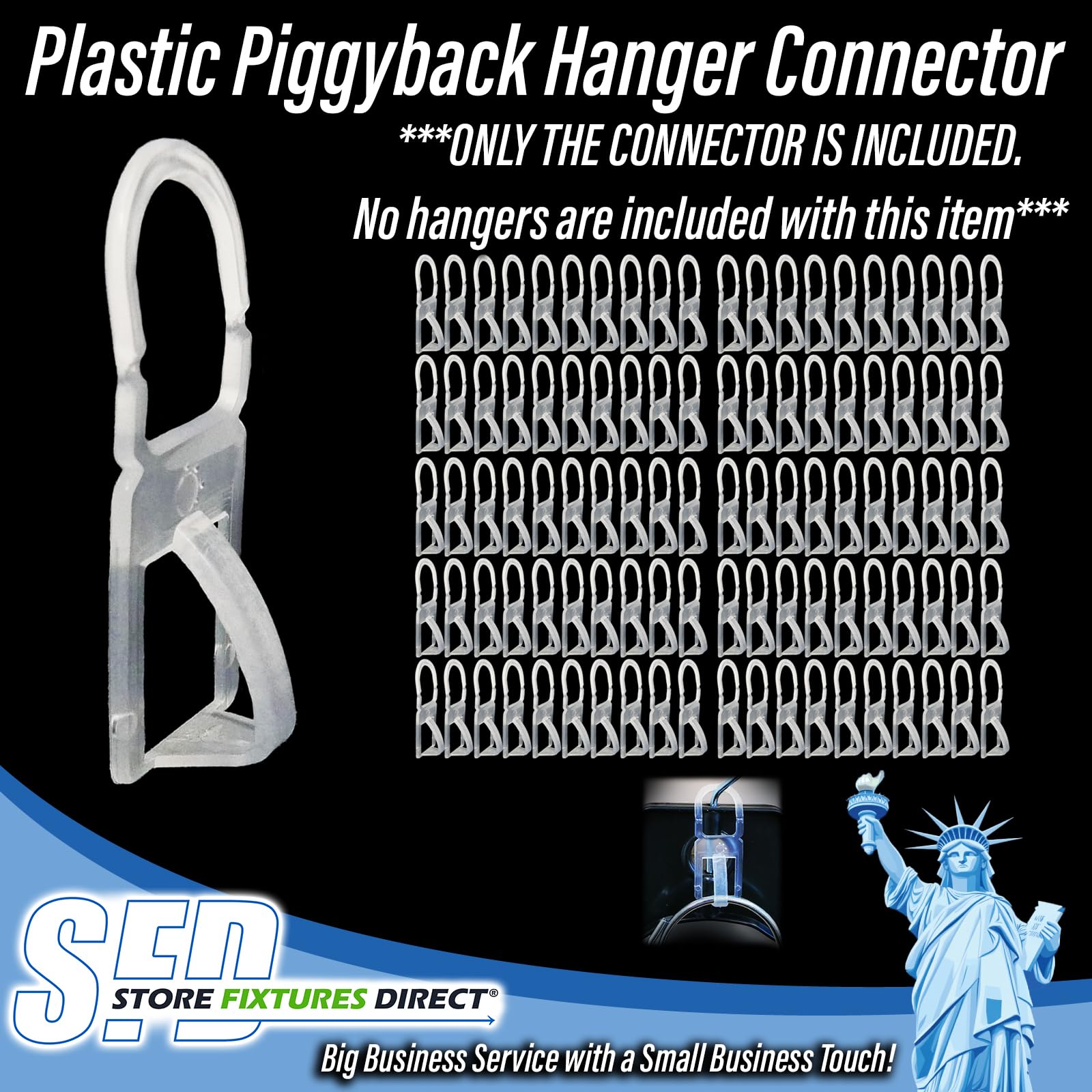 Plastic Piggy Back Clothing Hanger Connectors  Clothes Hanger Combiner/Joiners  100 Pack