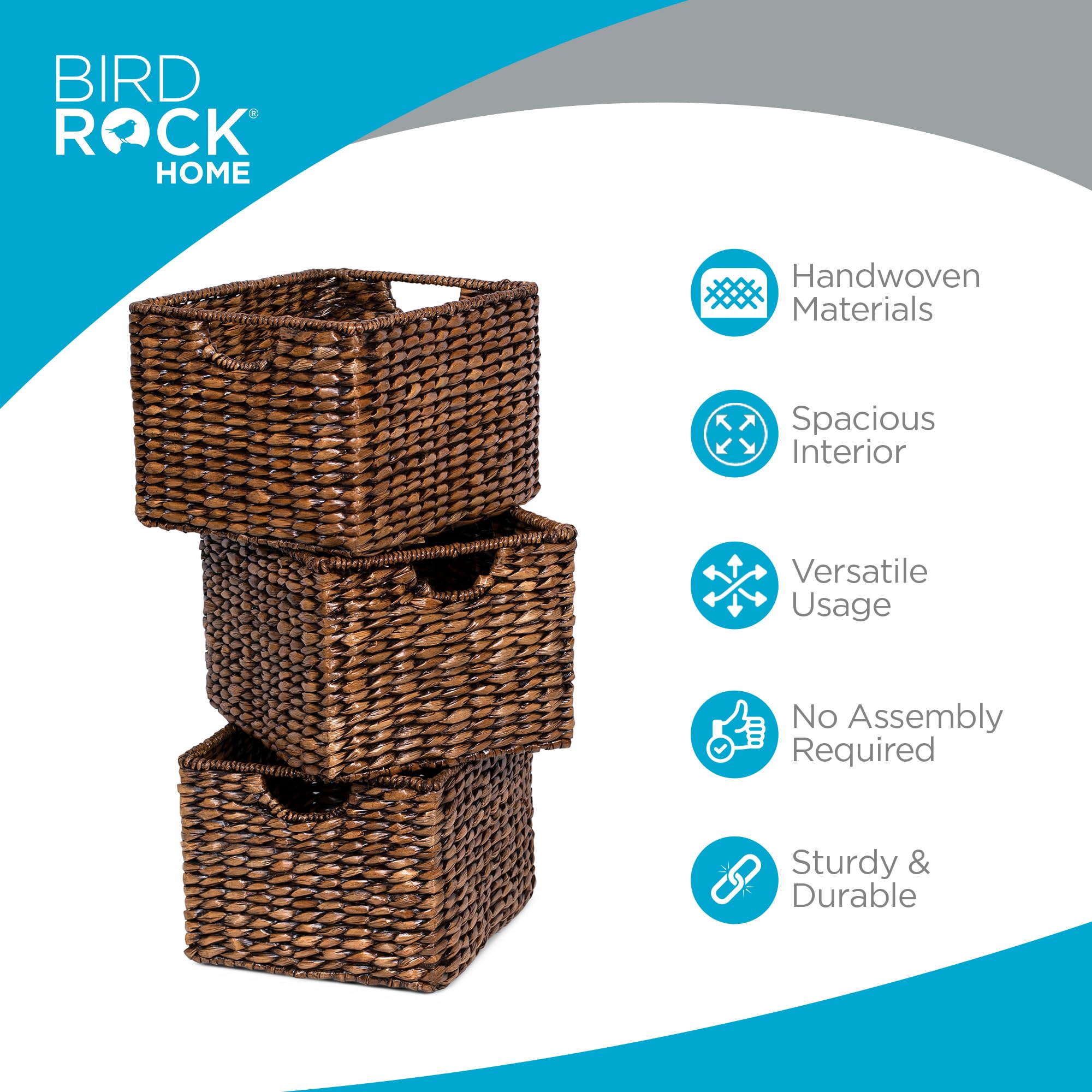 Birdrock Home Storage Shelf Organizer Baskets With Handles - Handwoven Abaca Seagrass Wicker Basket For Pantry, Living Room, Off