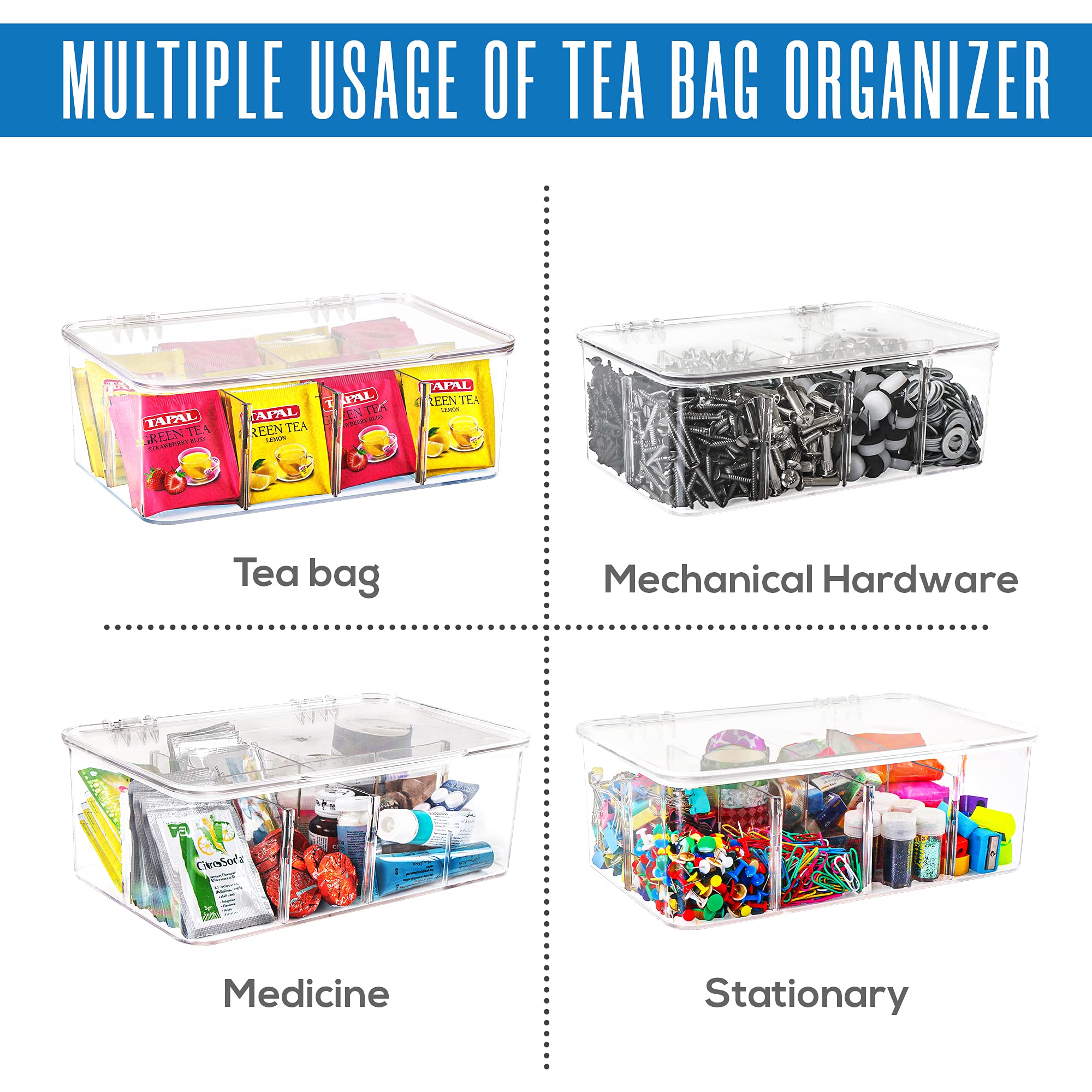 Utopia Home 1 Pack Tea Bag Organizer - Stackable Tea Bag Storage Organizer With Lid - Tea Bag Holder For Kitchen Organizers And