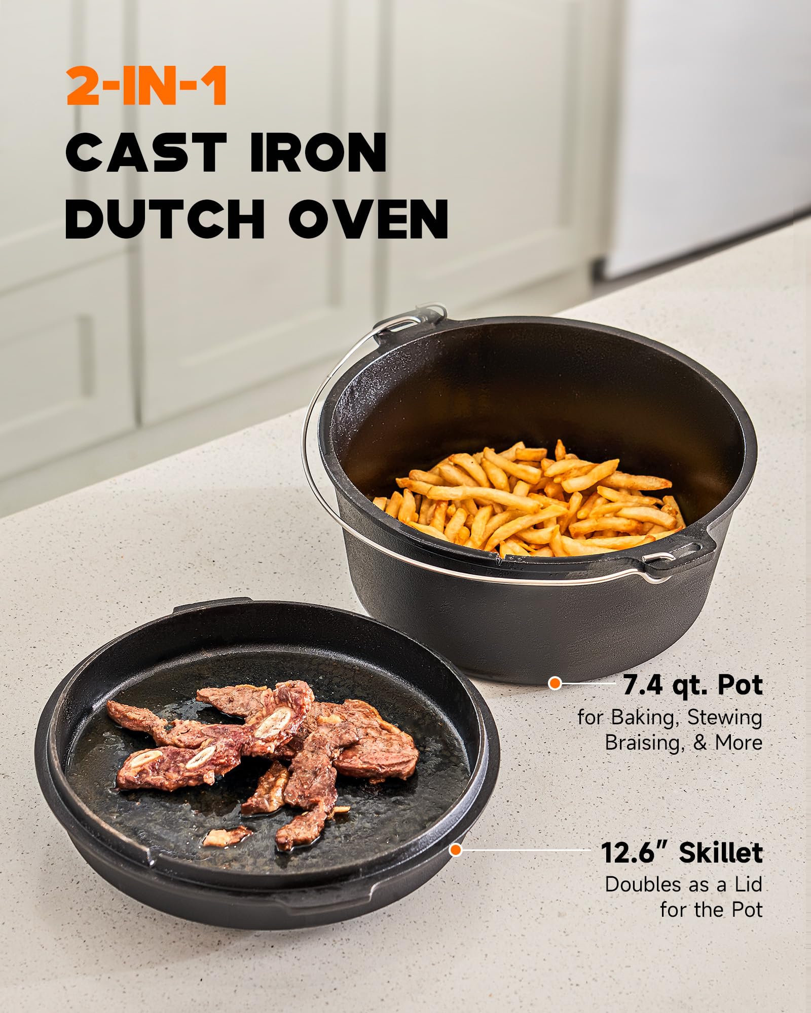 Dartmoor 9 Quart Pre-Seasoned Cast Iron Dutch Oven With Lid And Lid Lifter Tool Outdoor Deep Camp Pot For Camping Fireplace Cook