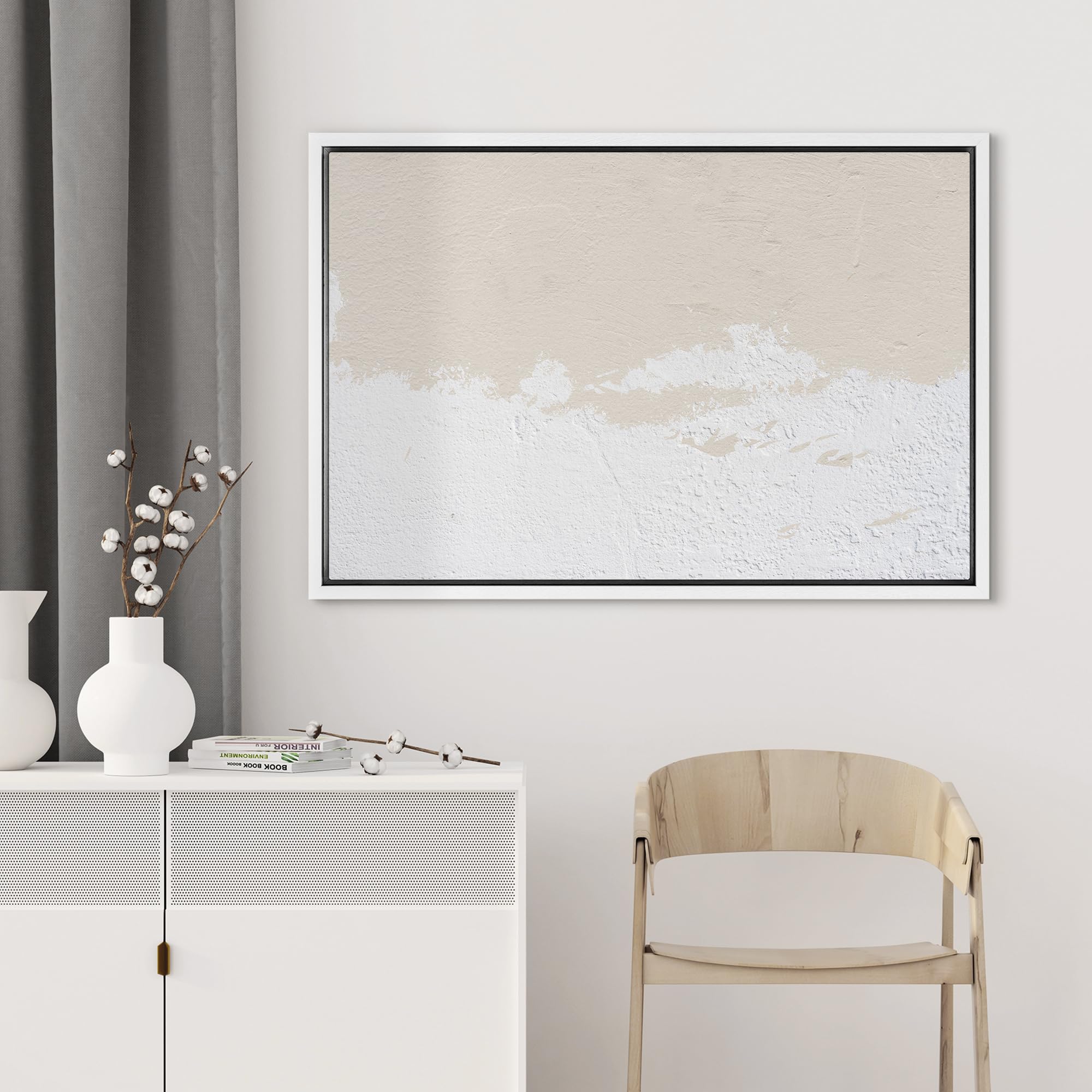 SIGNWIN Framed Canvas Print Wall Art Snowy Winter White Mountain Landscape Abstract Mid Century Art Minimalist Geometric Shape Duotone for Living Room  Bedroom  Office - 24''x36'' WHITE