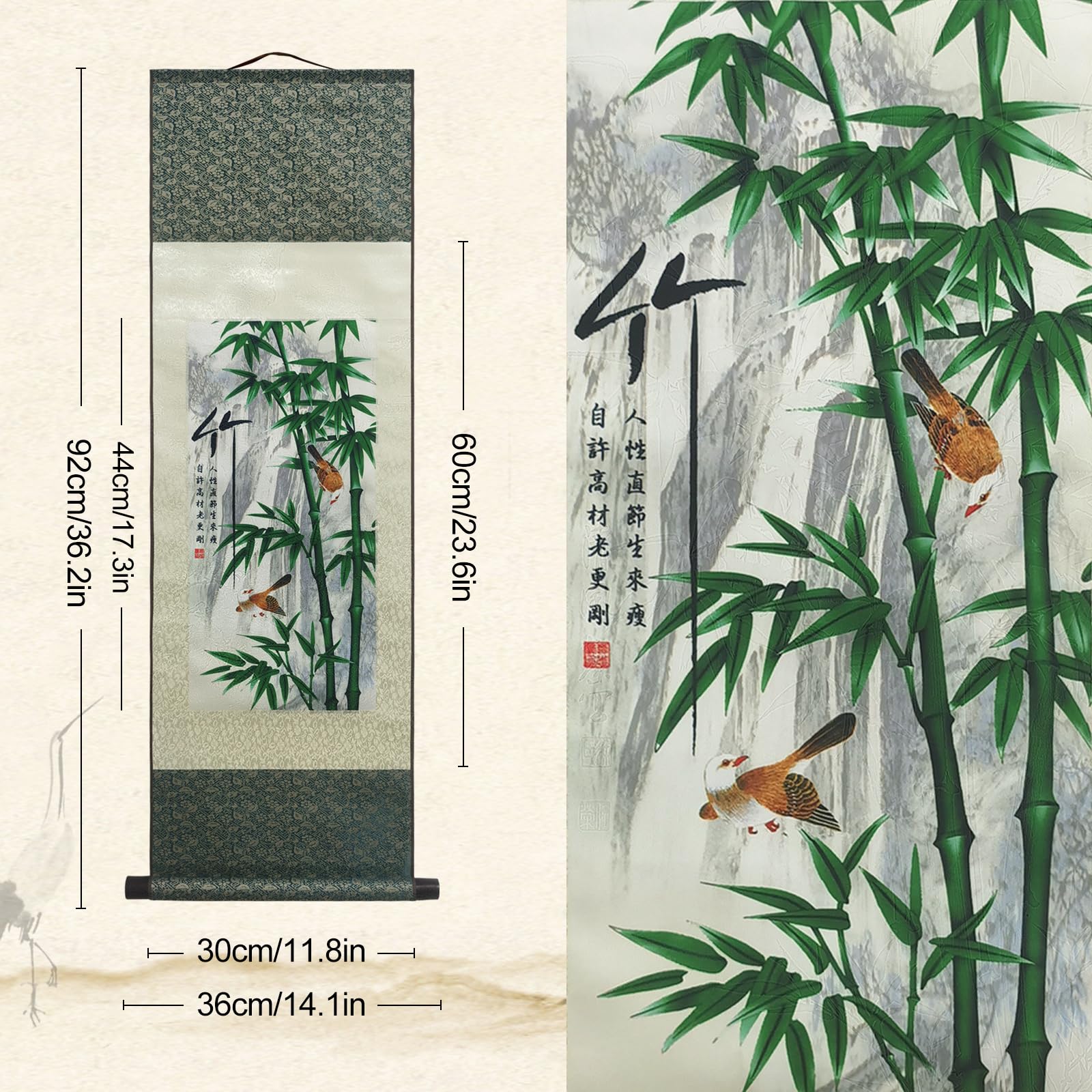 Atfart Asian Wall Decor Beautiful Silk Scroll Painting 4 Righteous Men Flowers - Plum Orchid Bamboo Chrysanthemum Oriental Decor