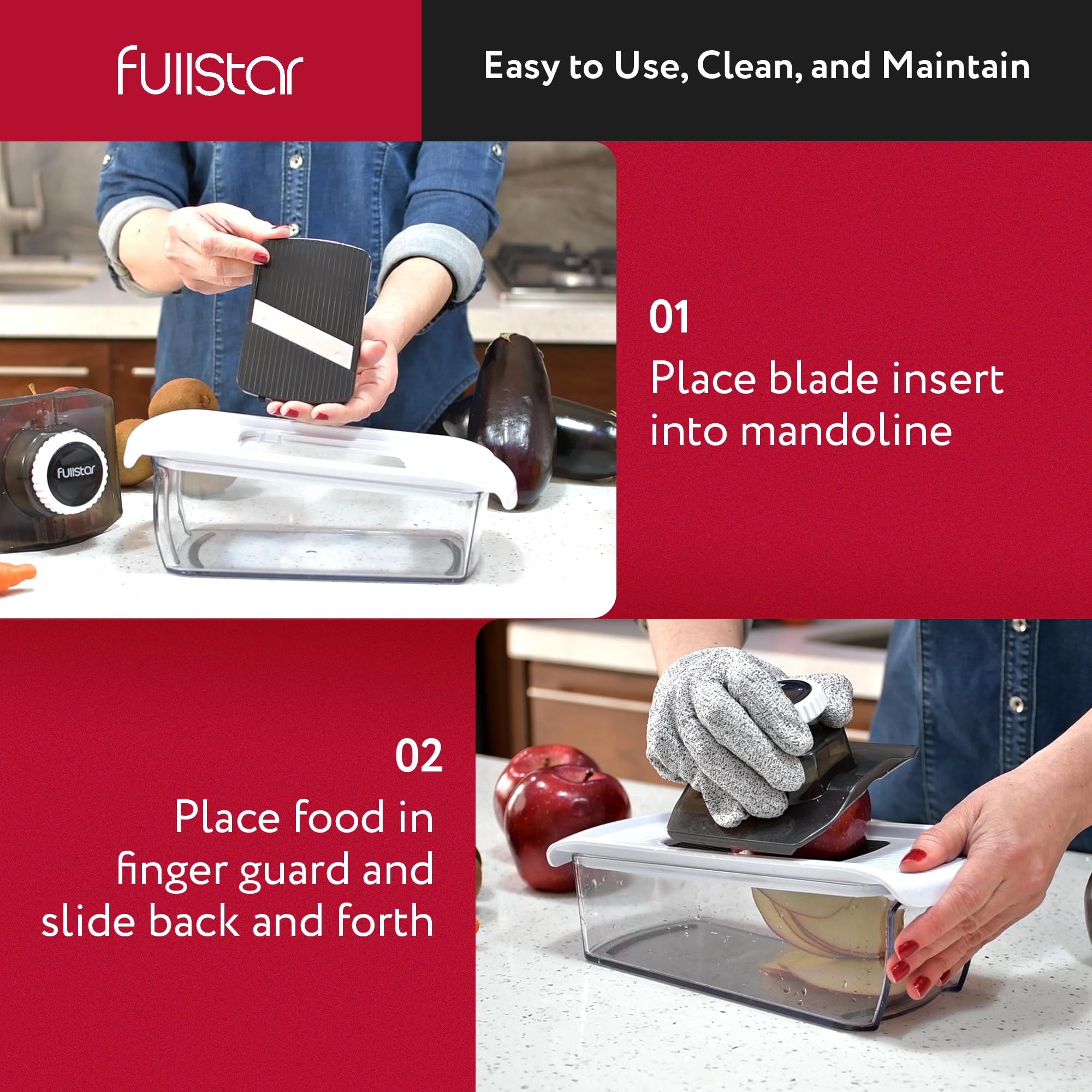Fullstar Mandoline Slicer - 7 in 1 Kitchen Gadget, Stainless Steel, White, Fruit Cutter, Cheese Grater, Cucumber Slicer