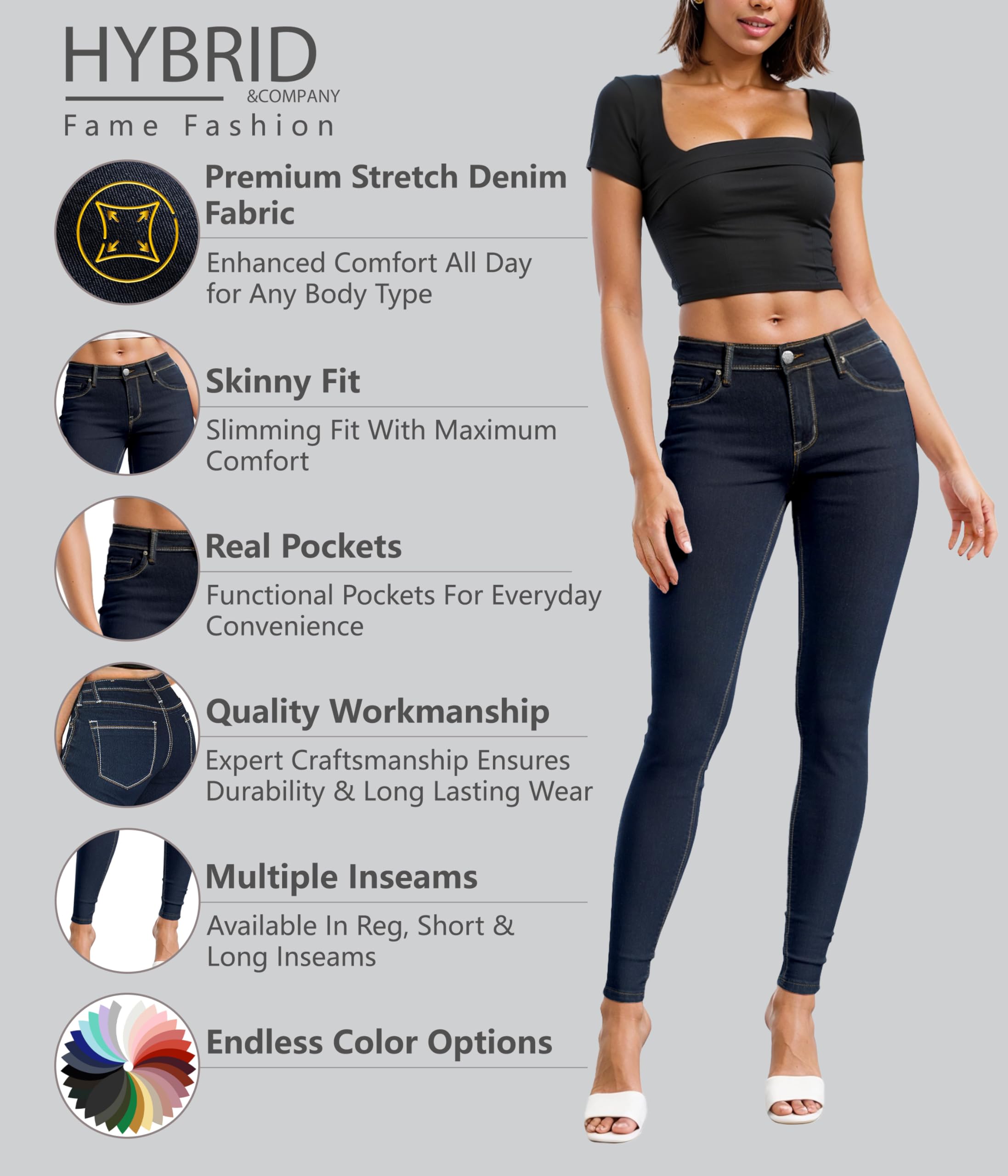 Hybrid  Company Womens Super Comfy Stretch Denim 5 Pocket Jean P22885Skx Blueblack 14