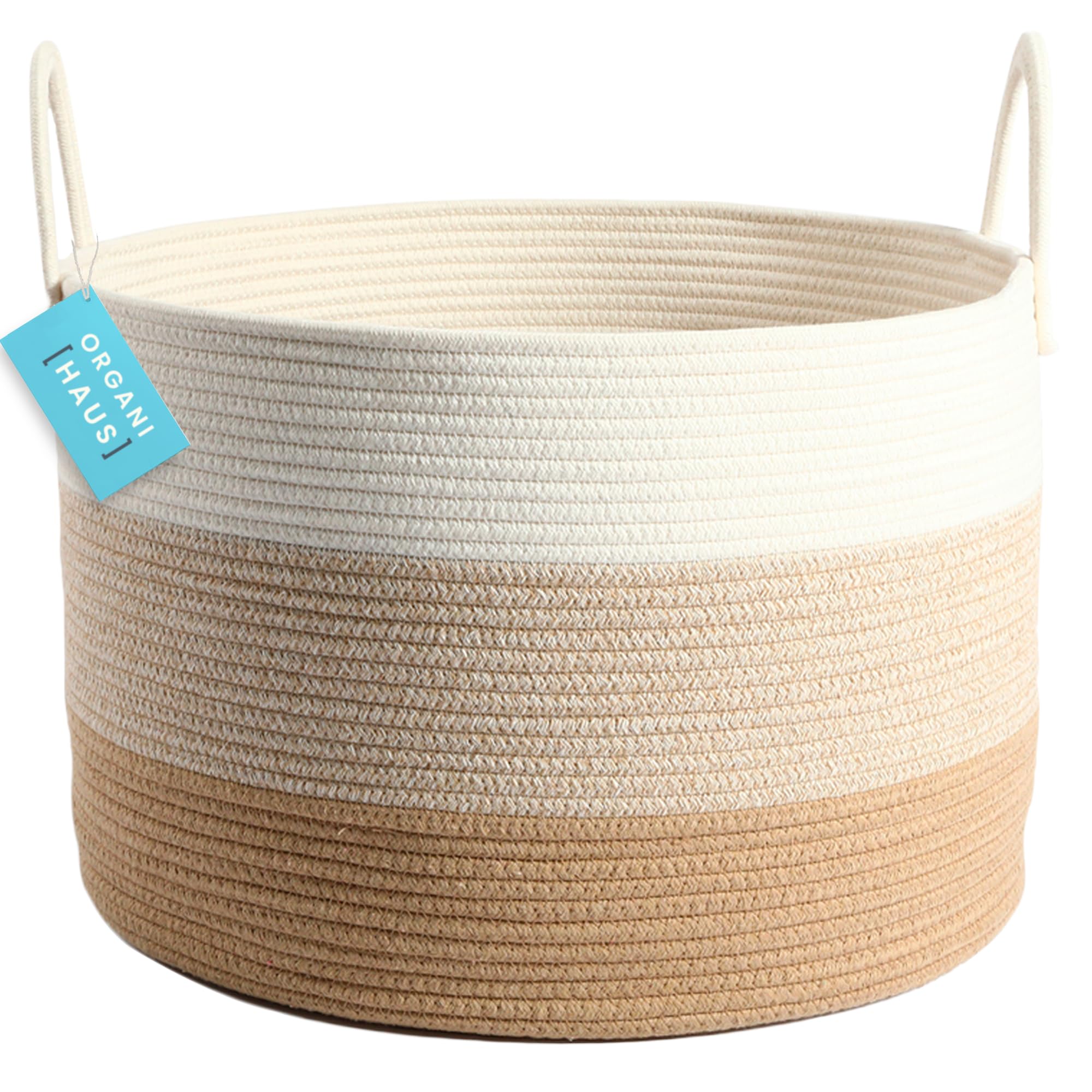 Organihaus Woven Baskets For Storage 20X13, Modern Boho Laundry Basket, Cotton Rope Blanket Basket For Living Room, Extra Large