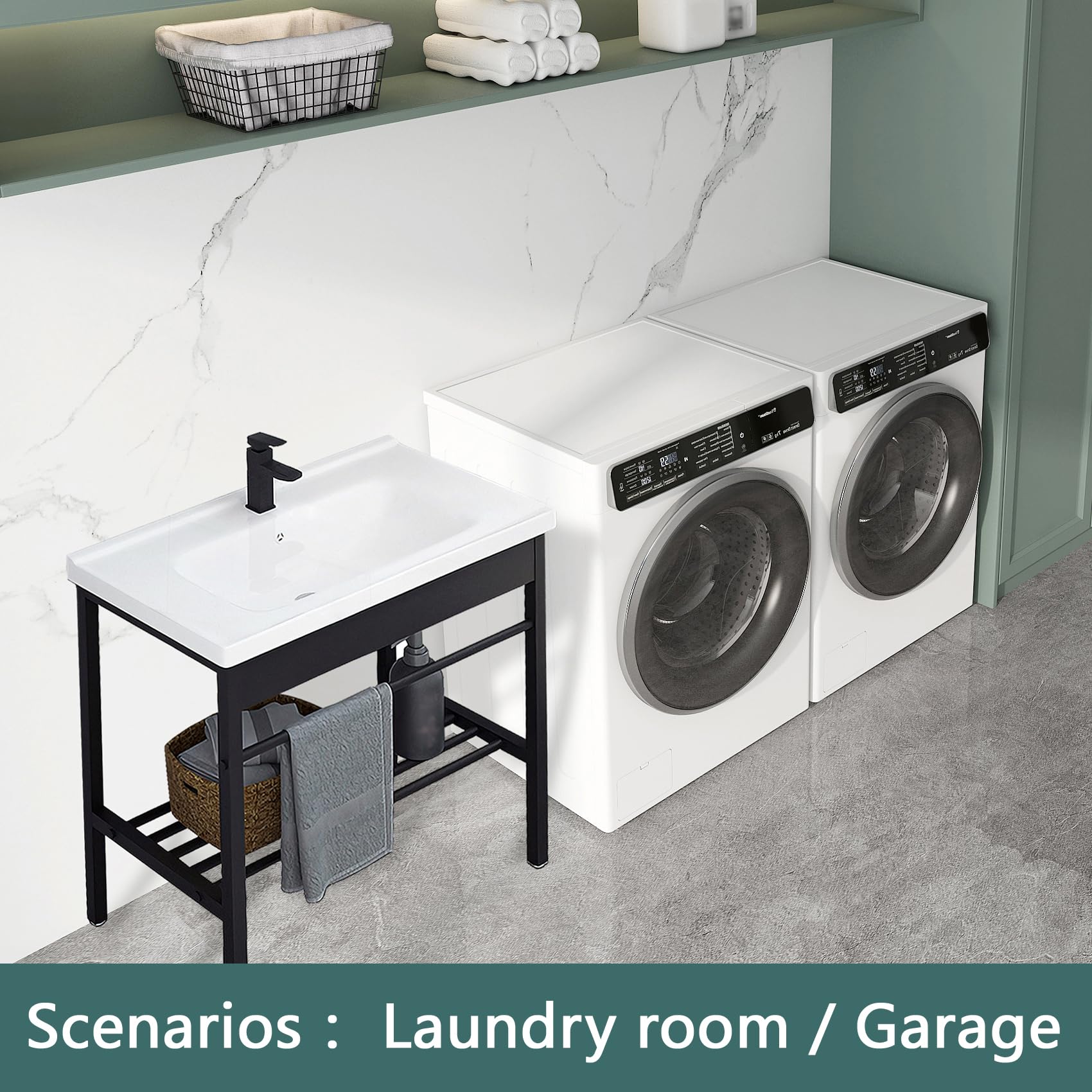 Freestanding Bathroom Console Sink, Bathroom Vanity With Sink, 28.3'' X 19'' X 32.3'' Ceramic Console Sink Set With Bracket, Uti