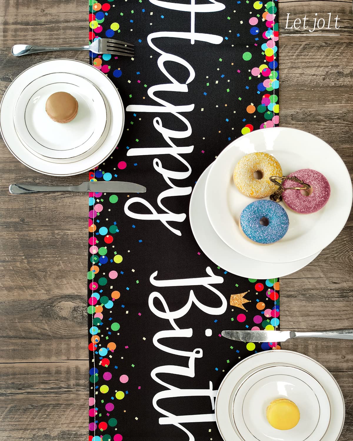 Letjolt Birthday Table Runner Polka Dots Happy Birthday Table Decoration Birthday Sign For Birthday Party Decor 12X72 Inches, Bl