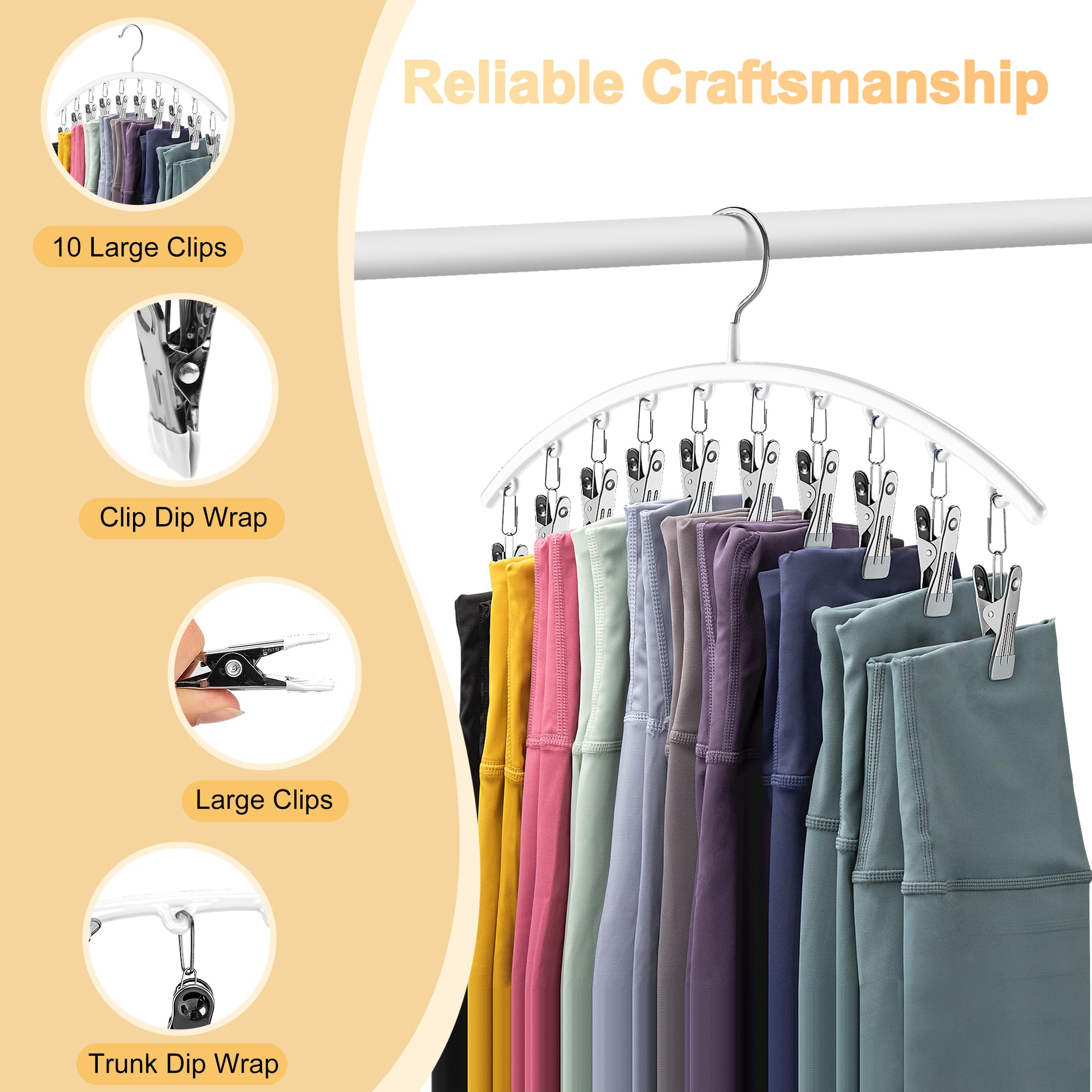 Legging Organizer For Closet, Metal Yoga Pants Hanger W/Rubber Coated 2 Pack W/10 Clips Hold 20 Leggings, Hangers Space Saving H