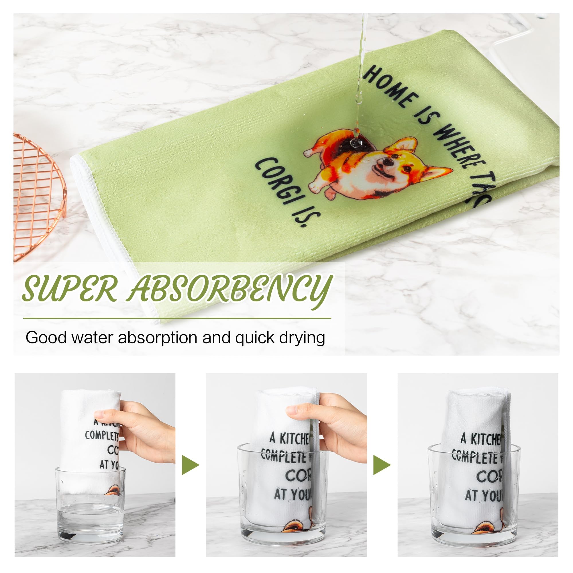 R Horse 5Pcs Kitchen Dish Towels - Funny Corgi Kitchen Dishcloth Cute Dog Themed Absorbent Cleaning Dishcloth Bar Hilarious Hand