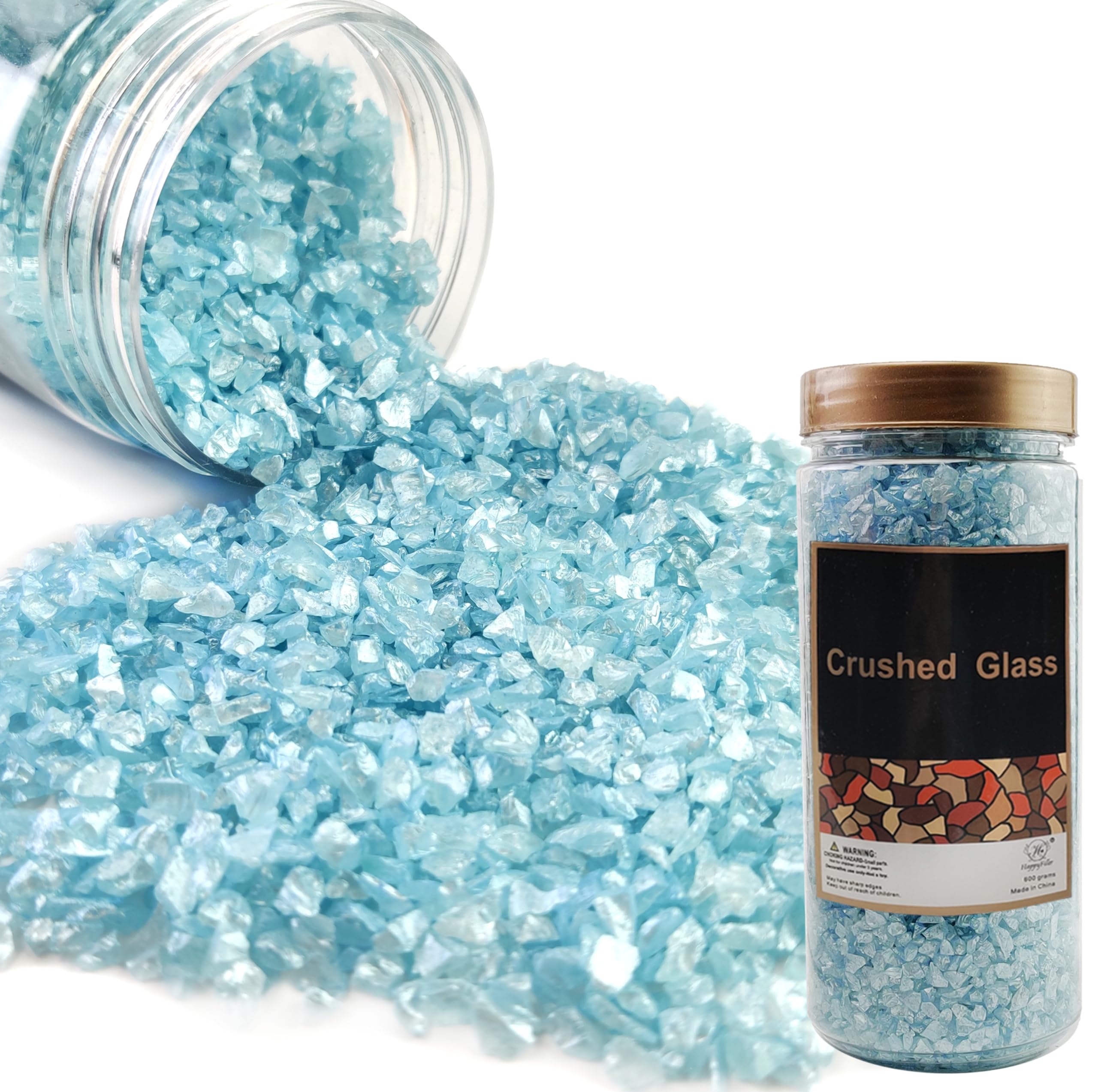 HappyFiller Sky Blue Crushed Glass 3-7mm Fairy Garden Terrarium Topper Dressing Granule Sands 1.3 LB,Vase Filler Small Pebbles,C