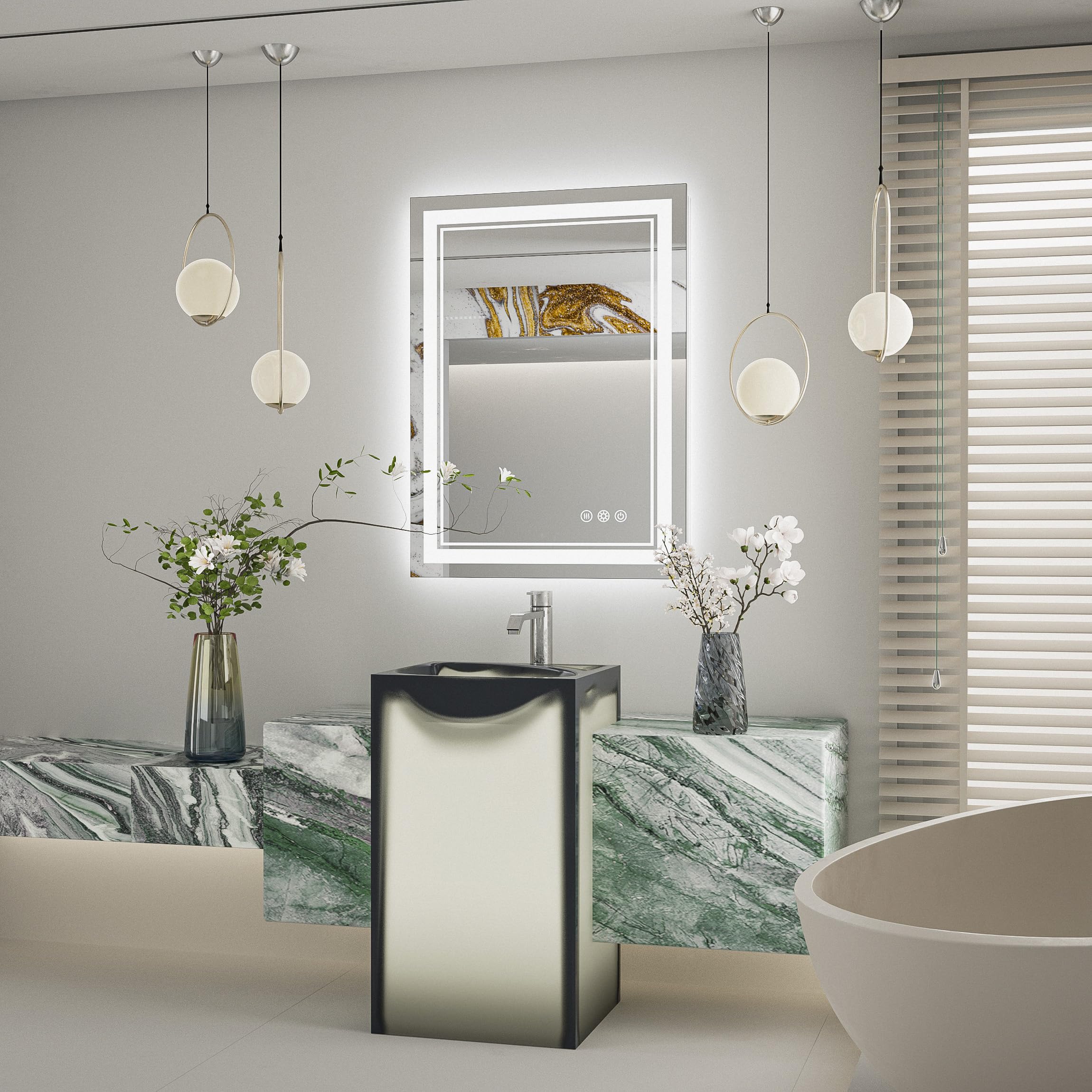 Tokeshimi Bathroom Led Mirror 24X32 Inch Front Light And Backlit Bathroom Mirror Frameless Lighted Anti-Fog 3 Colors Vanity Mirr