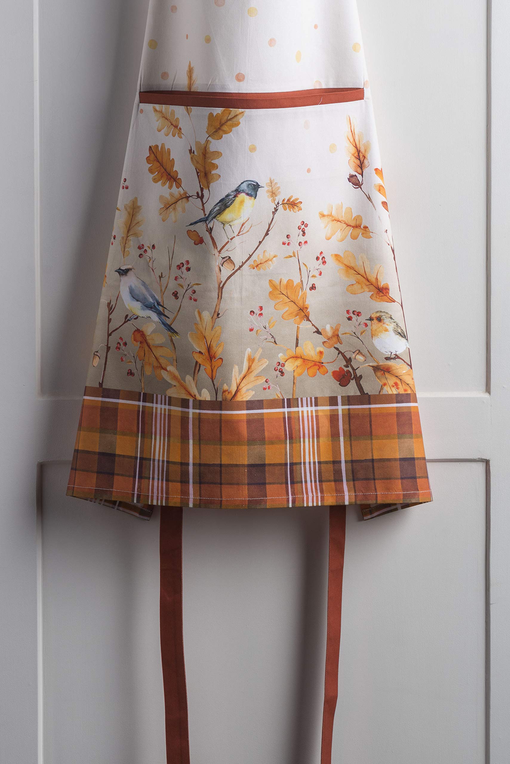 Maison D' Hermine Oak Leaves 100% Cotton 1 Piece Kitchen Apron With An Adjustable Neck & Hidden Centre Pocket With Long Ties For