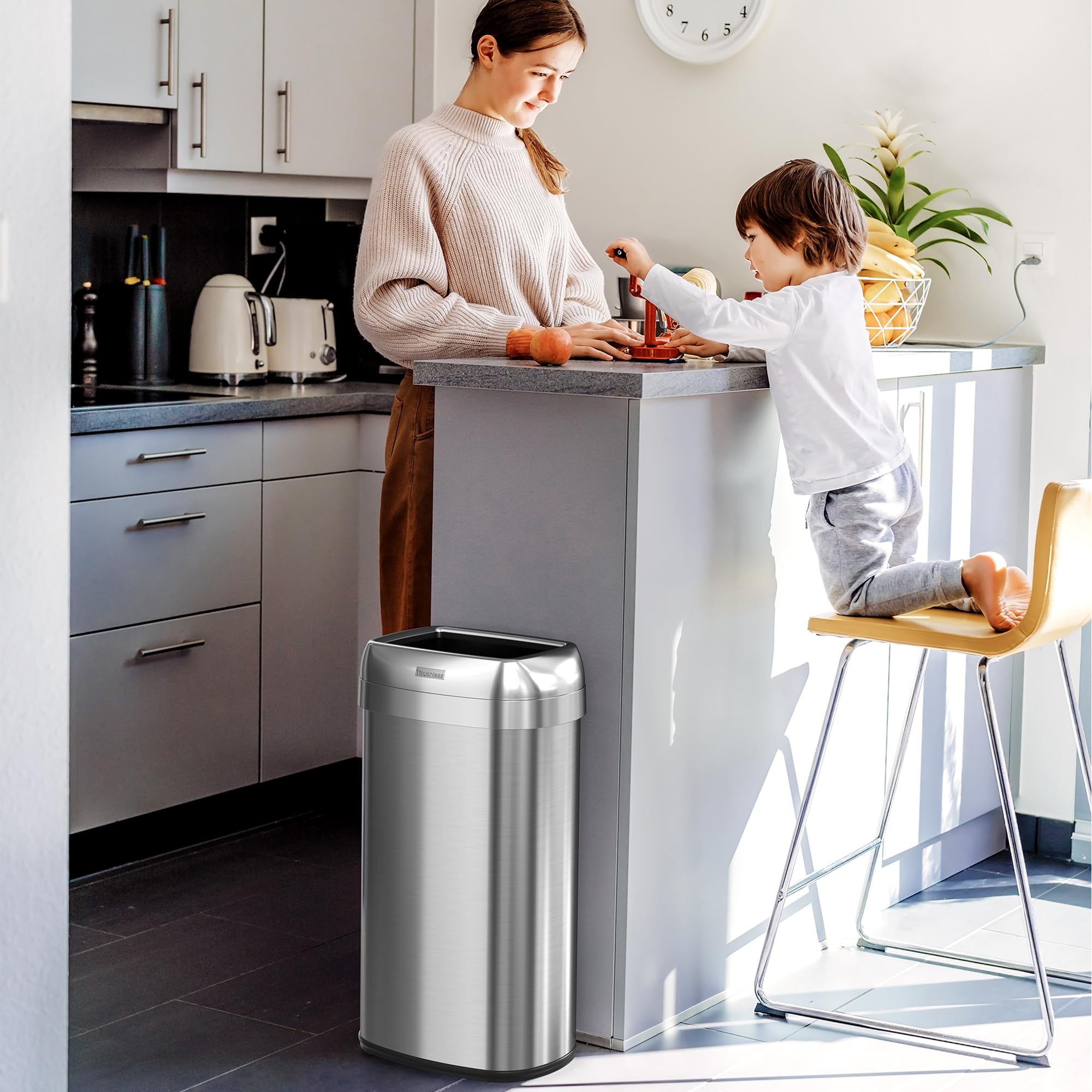 Itouchless 16 Gallon Open Top Kitchen Trash Can And Recycle Bin With Double Odor Filters, 61 Liter Stainless Steel Trashcan Comm