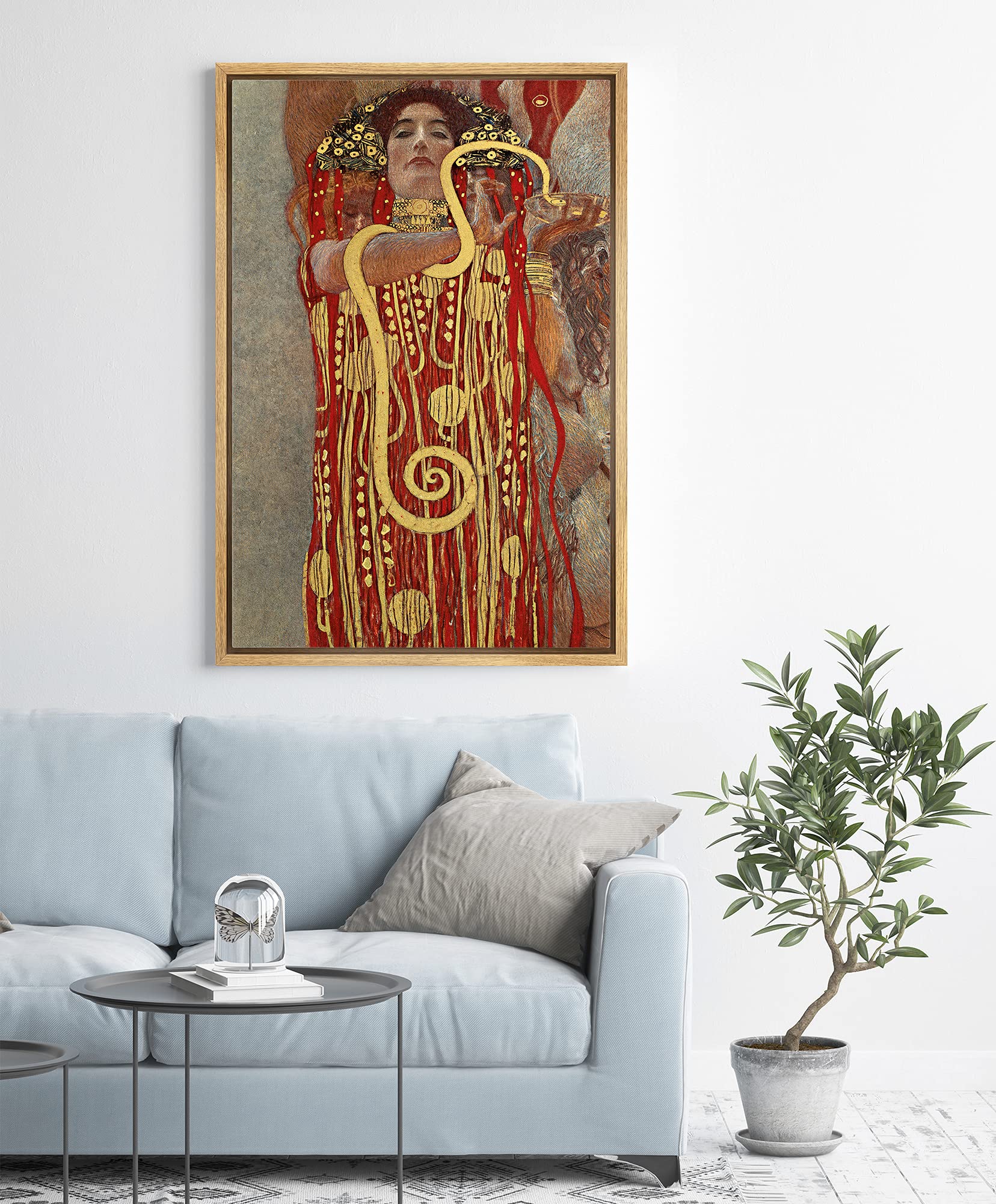 NWT Framed Canvas Print Wall Art Gustav Klimt's Hygieia Decorative Historic Oil Painting Baroque Traditional Scenic Colorful Ultra for Living Room  Bedroom  Office - 16''x24'' Natural