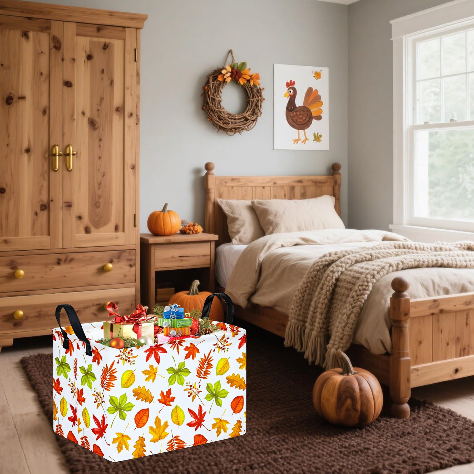 MAIZMZ Thanksgiving Storage Basket Pumpkin Fall Storage Bin Family Gathering Gifts Basket Waterproof Toy Box Collapsible Clothes