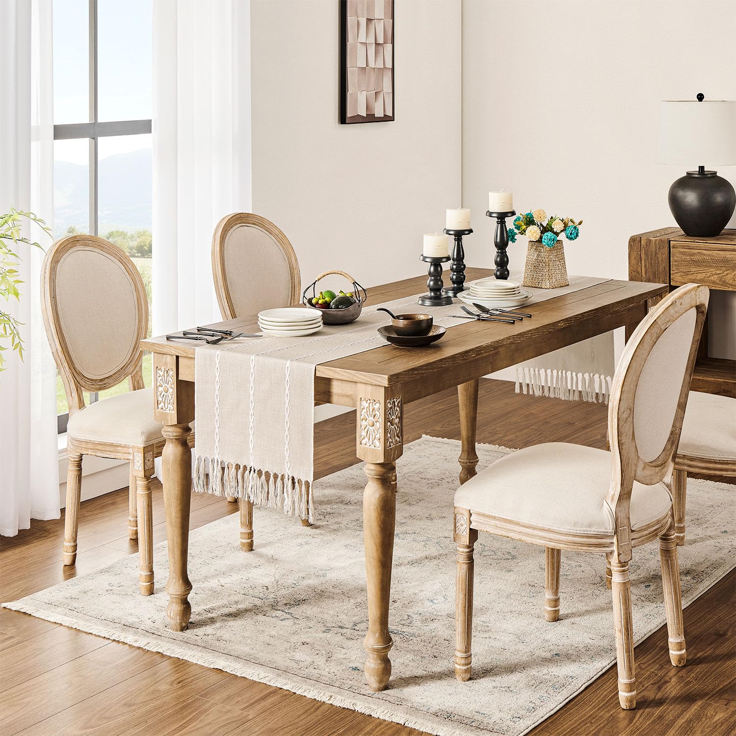 Zeemart Farmhouse Table Runner, Rustic Table Runners 36 Inches Long, Linen Boho Table Runner, Braided Striped Cream Table Runner