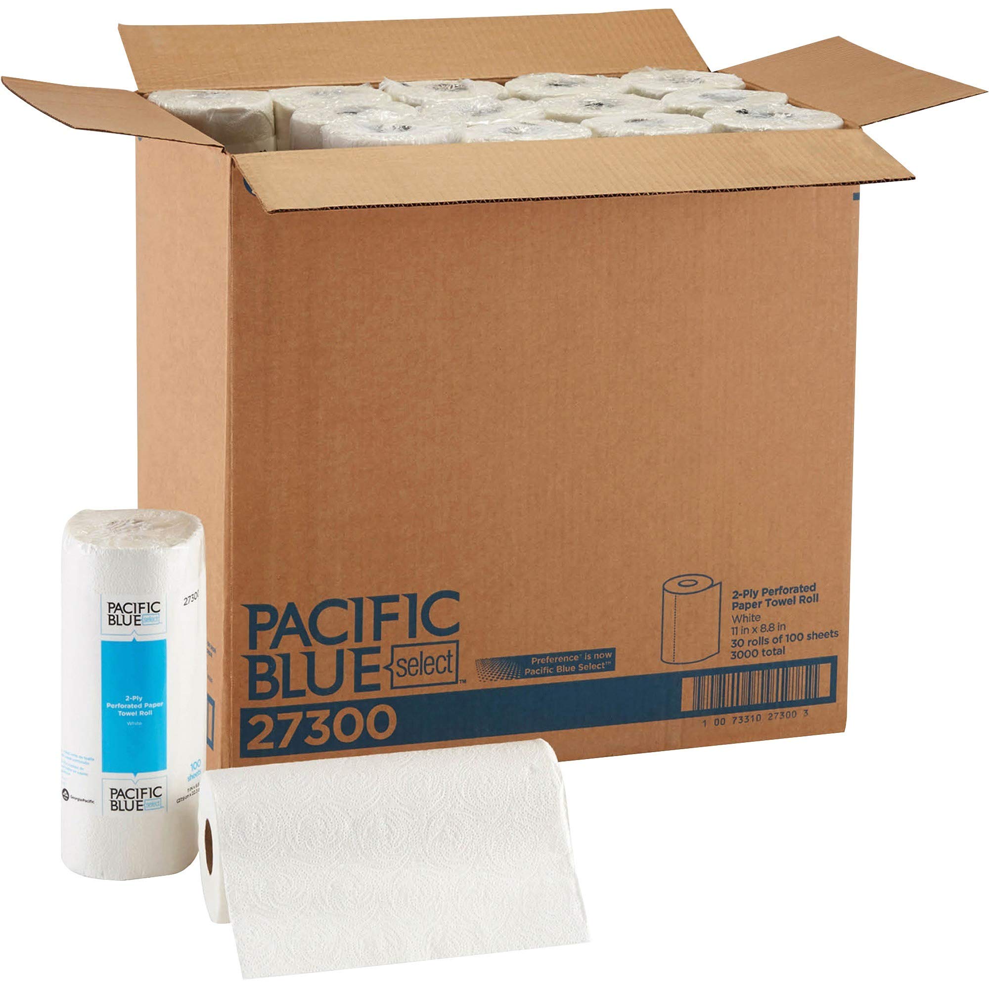 Pacific Blue Select 2-Ply Perforated Roll Paper Towels By Georgia-Pacific Pro, 100 Sheets Per Roll, 30 Rolls Per Case,White - 27