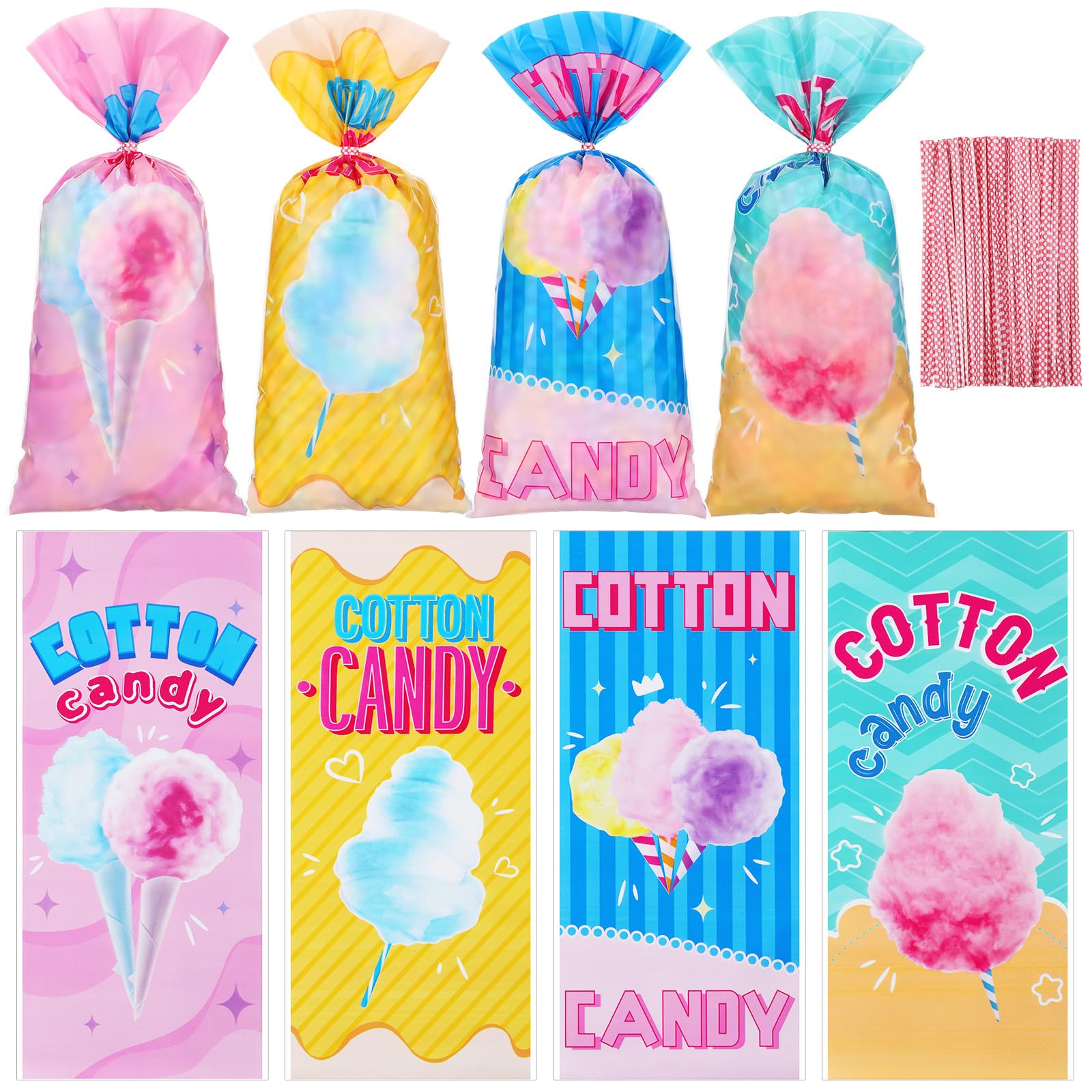 Karenhi 100 Pcs Cotton Candy Bags Cotton Candy Cones Treat Bags Snacks Bags Set Cotton Candy Supplies For Circus Carnival Birthd
