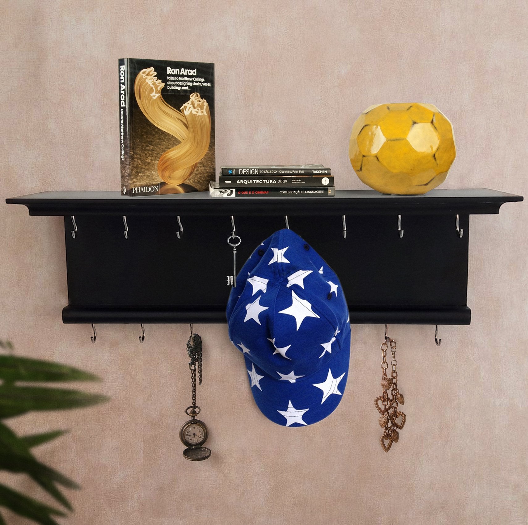 Tied Ribbons Wall Mounted Wooden Wall Shelf Cum Key Holder Key Hanger Organizer For Living Room Wall Decor Home Office