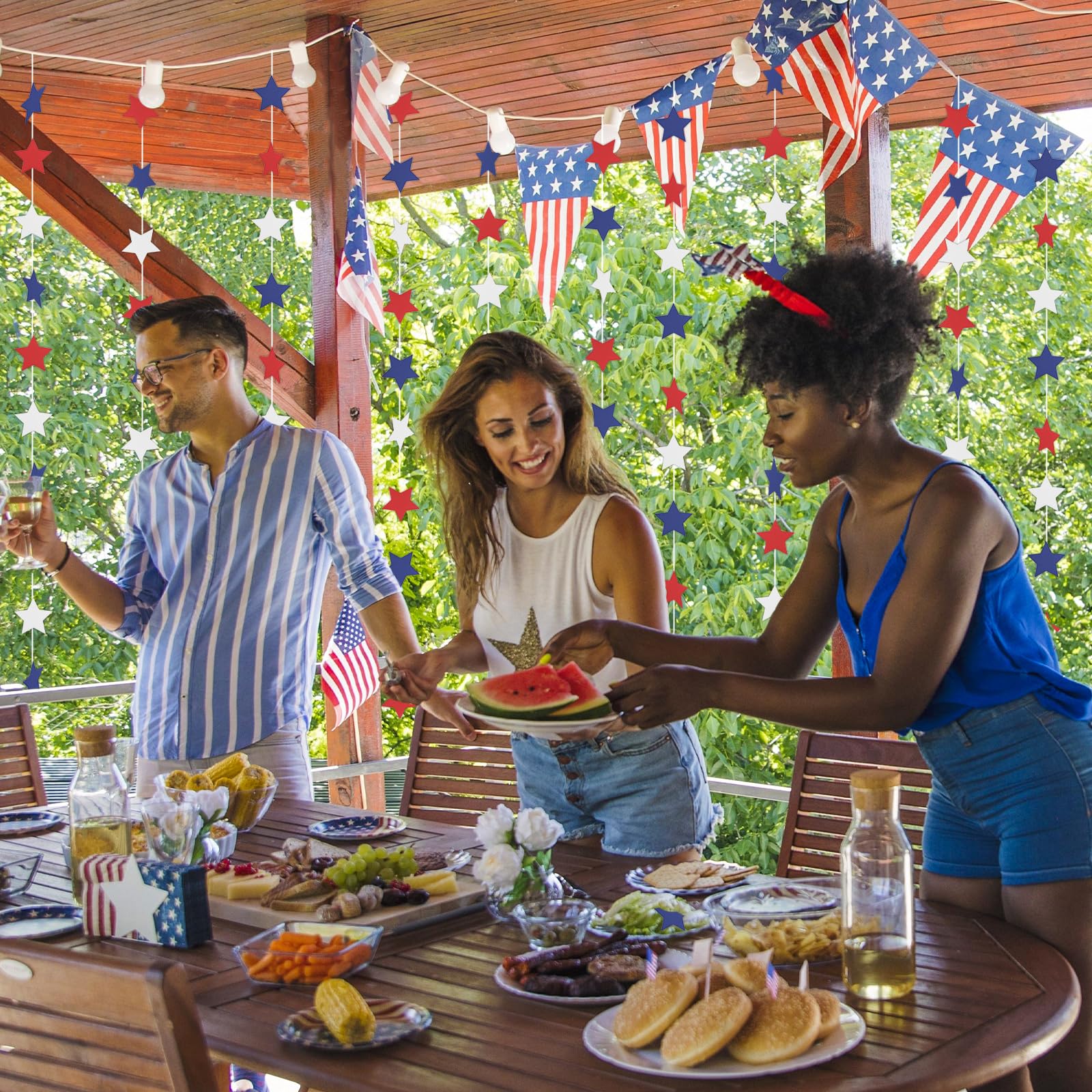 Patriotic Star Garland Banner Streamers Red White and Blue - 59 FT 6 Strands - Patriotic Decorations for 4th of July, Independen