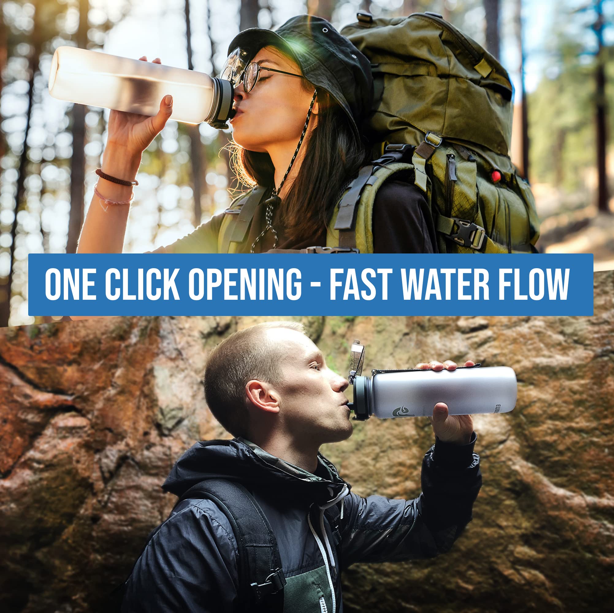 Embrava Best Sports Water Bottle - 32oz Large - Fast Flow  Flip Top Leak Proof Lid w/One Click Open - Non-Toxic BPA Free & Eco-Friendly Plastic - For Men & Women