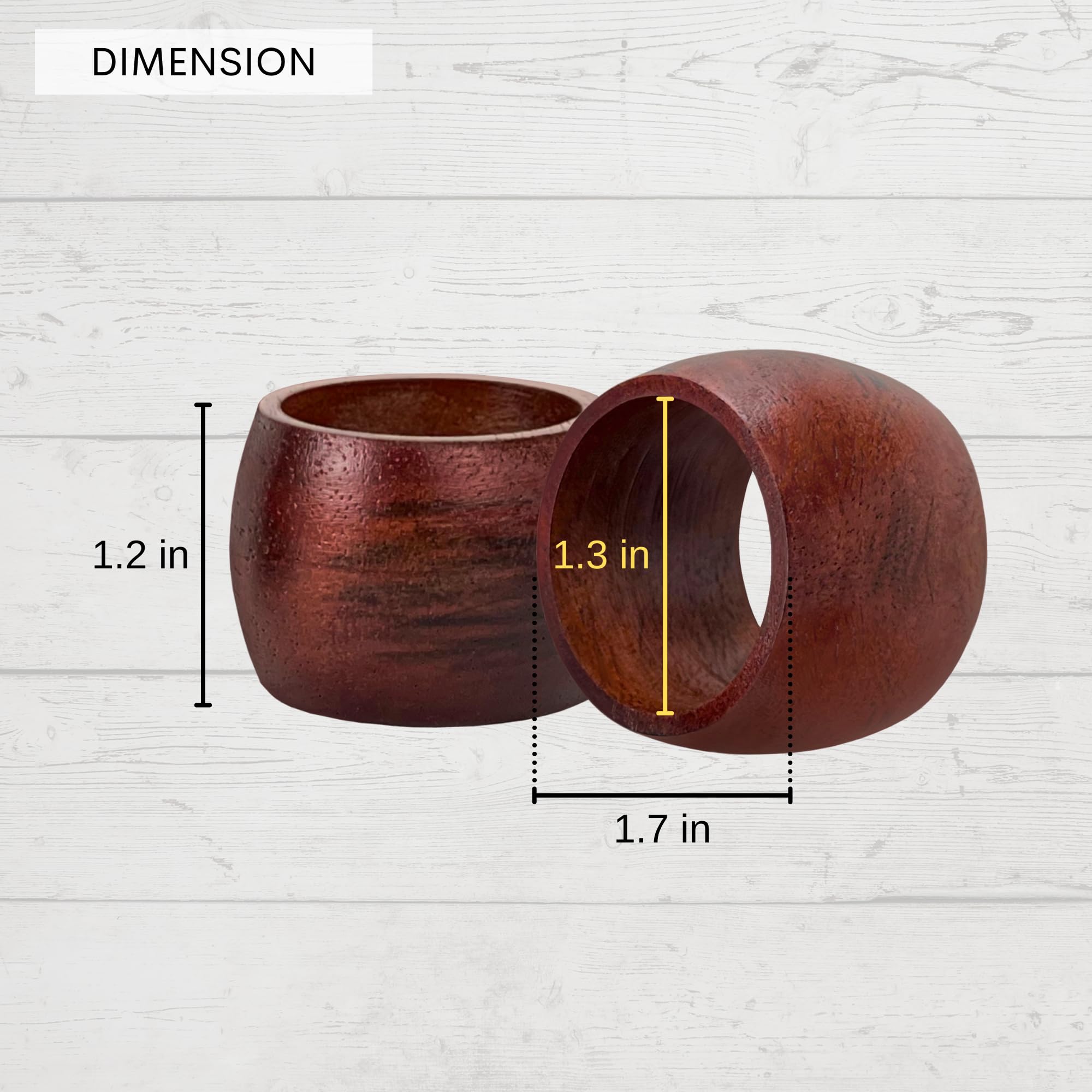 Ilot Wooden Napkin Rings Set Of 12 Handmade Napking Holders For Dining Tableware, Thanksgiving, Party, Table D  Cor (Rounded)