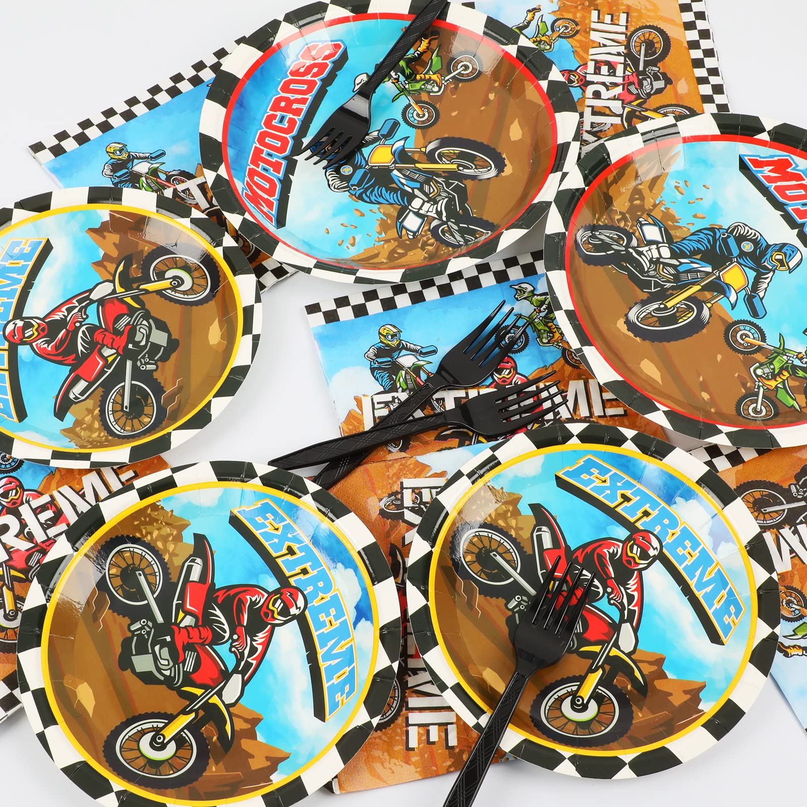Gisgfim 24 Pcs Dirt Bike Paper Plates 7'' Disposable Dirt Bike Birthday Party Supplies Motorcycle Theme Dessert Plates Decoratio