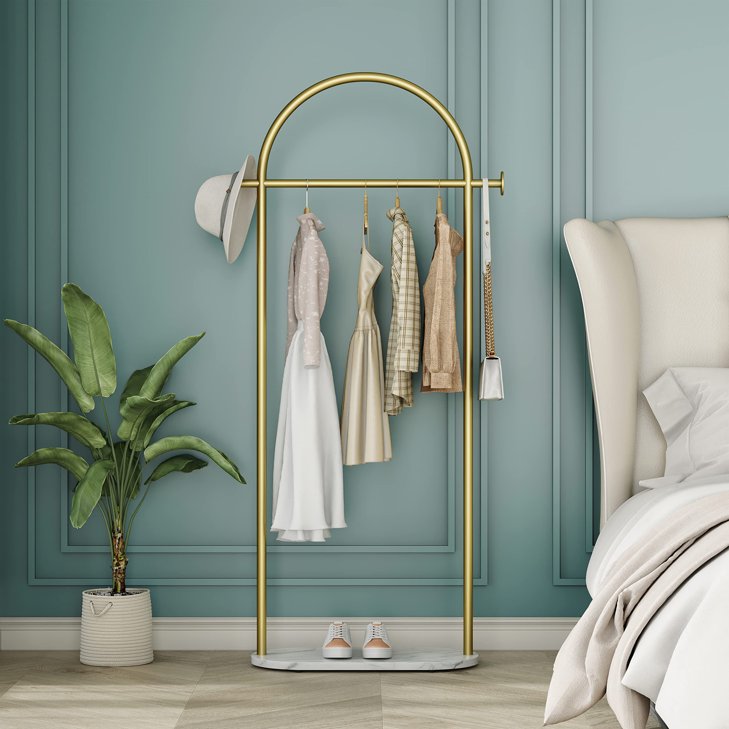 Gold Garment Rack, Modern Coat Racks Freestanding For Hanging Clothes Heavy-Duty Clothing Rack With Marble Base, For Bedroom, Ba