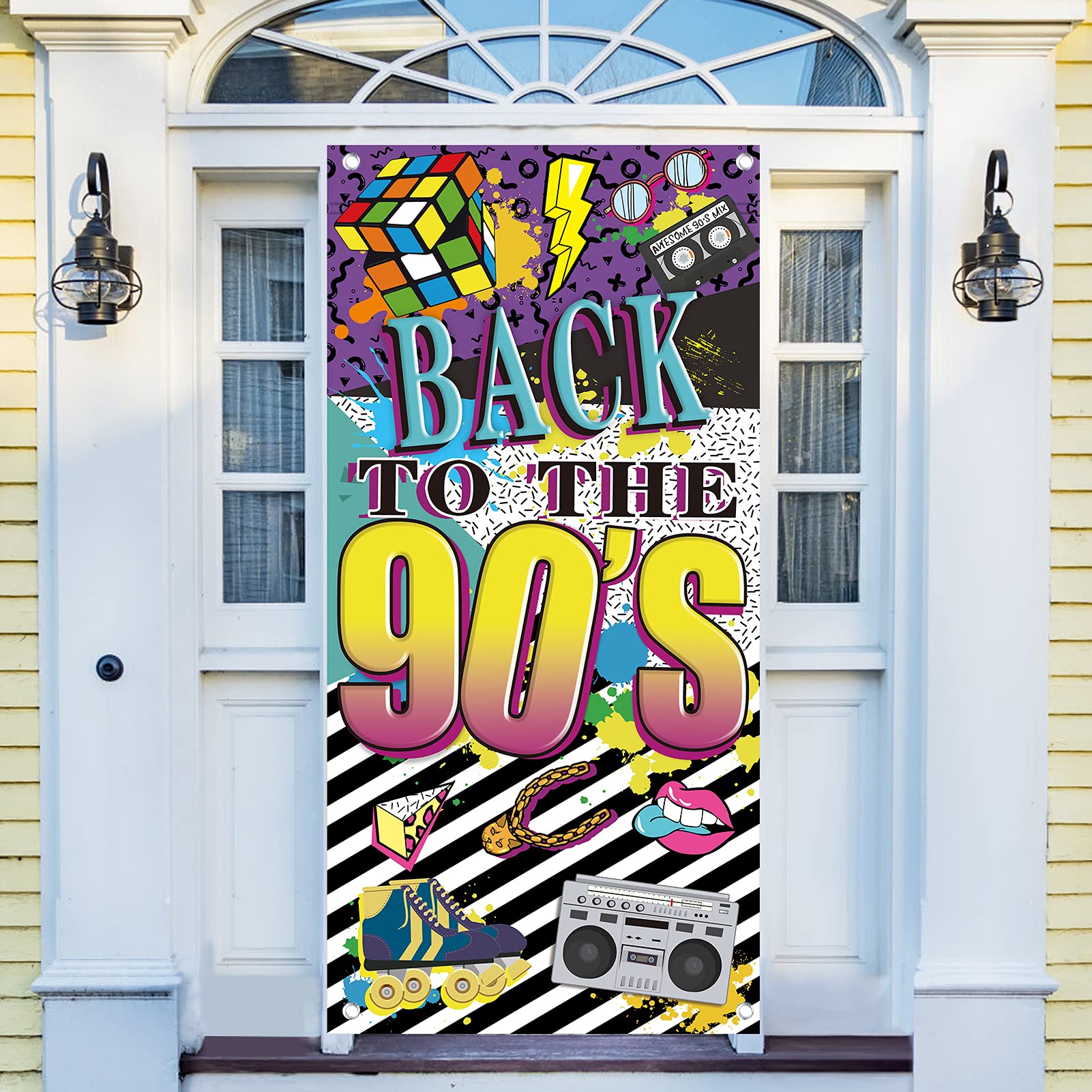 90S Themed Door Banner Party Decorations For Adults, 90'S Hip Hop Theme Graffiti Birthday Door Backdrop Party Supplies, Back To