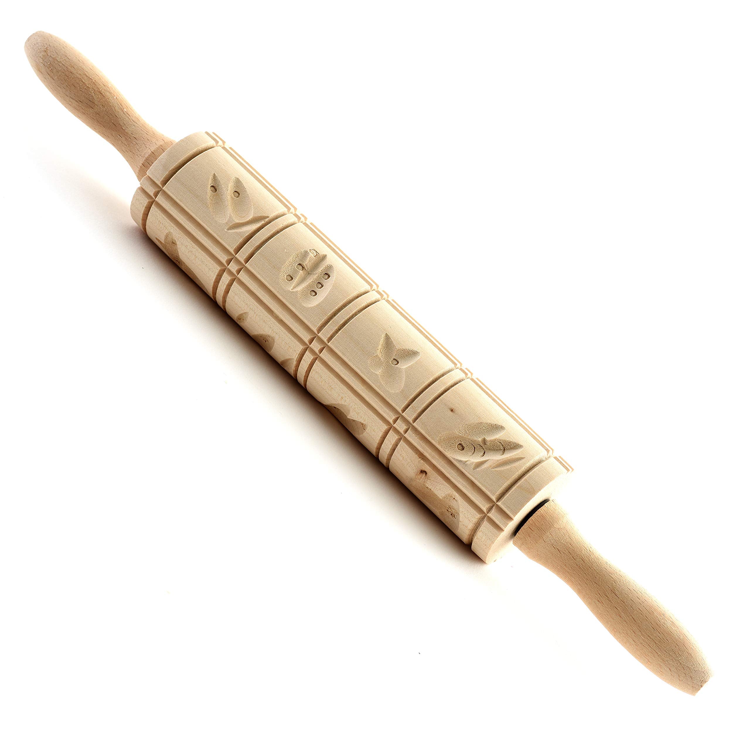 Norpro Springerle Wooden Rolling Pin, 10'', Light Brown