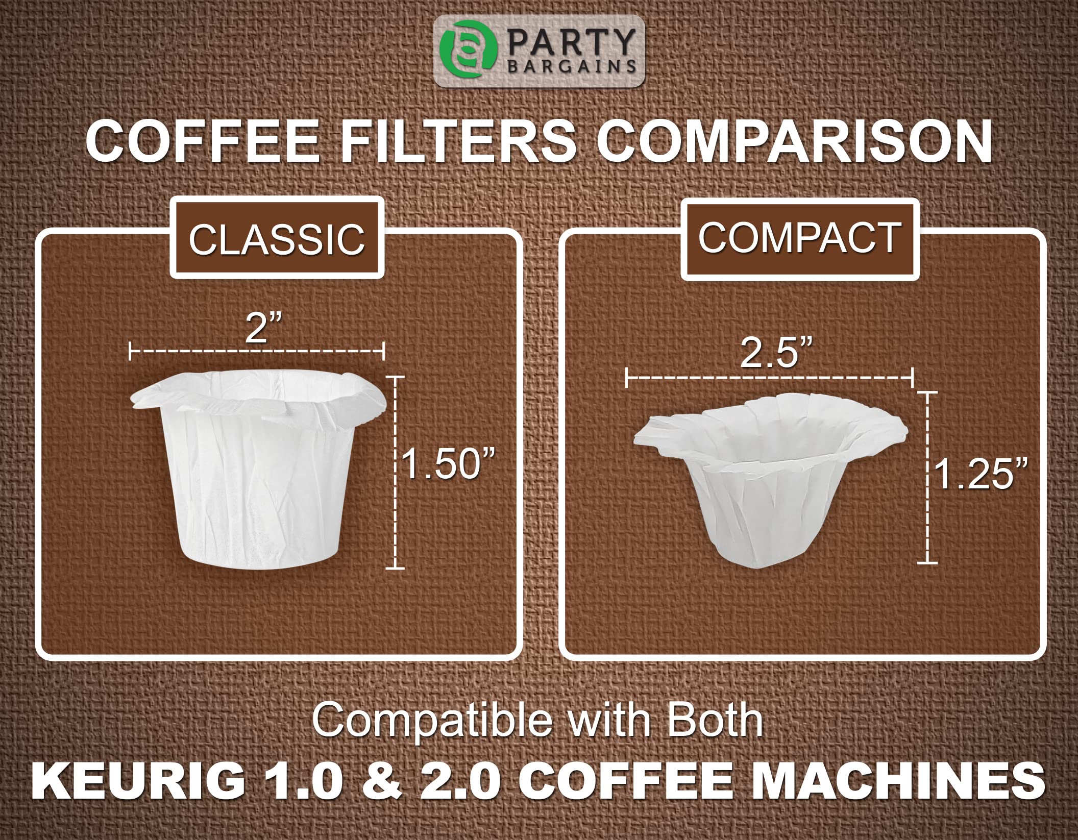 PARTY BARGAINS 300 Paper Coffee Filters - White Classic Design Single-Use Coffee Filter Compatible with Keurig 1.0 & 2.0  Perfect Size and Quantity