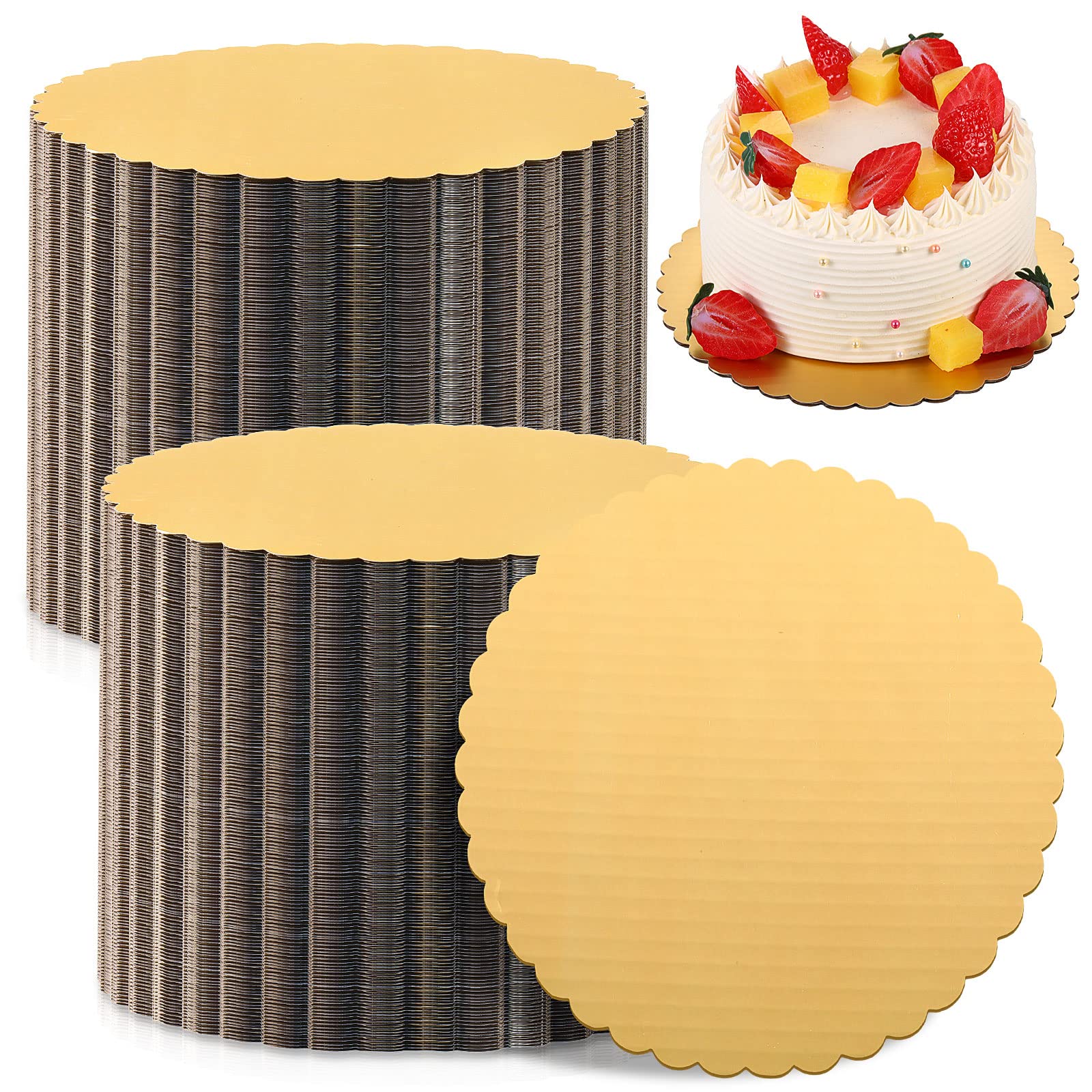 100 Pack Gold Cake Board Round Cake Circle Base Boards Disposable Cake Plate Scalloped Bases Round Coated Cake Boards Circle Cak