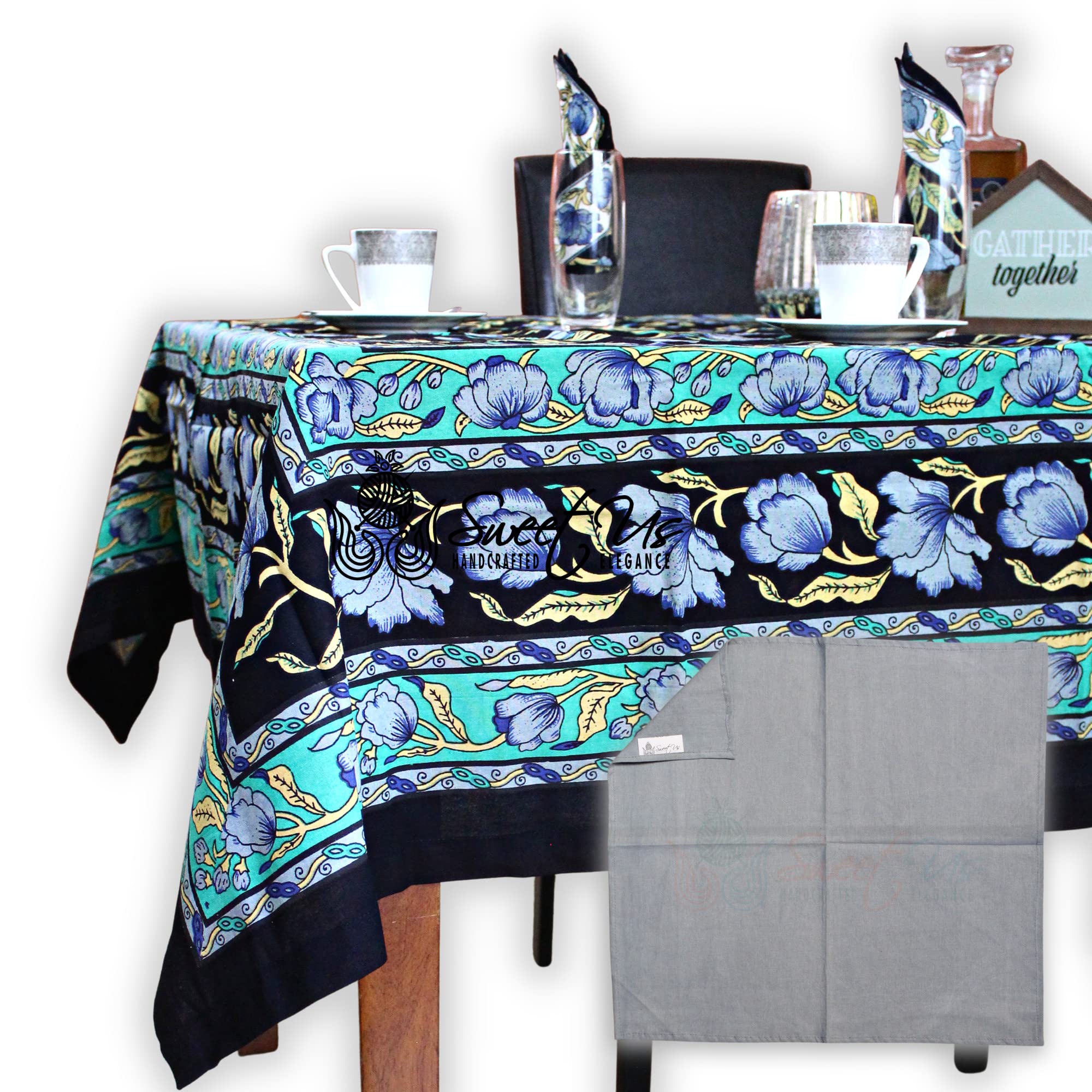 Sweet Us Affluent French Floral Cotton Tablecloth For Square Tables And One Gray Napkin, Floral Kitchen Dining Table Cloth, Tabl