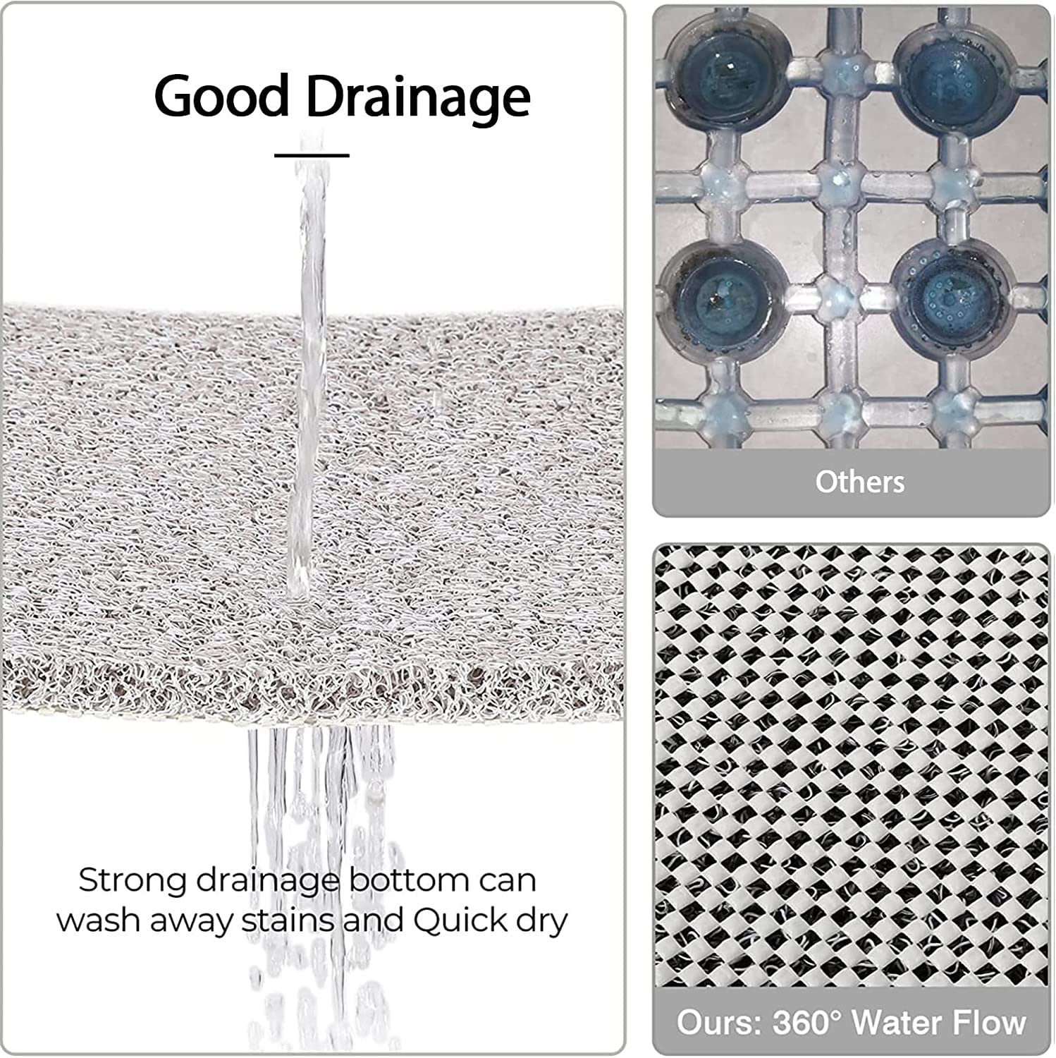 Rzoysia 0.6'' Thick Non Slip Bath Tub Shower Mat 16X24Inch Bathmat For Tub Pvc Loofah Foot Massage Mat For Bathroom Without Suct