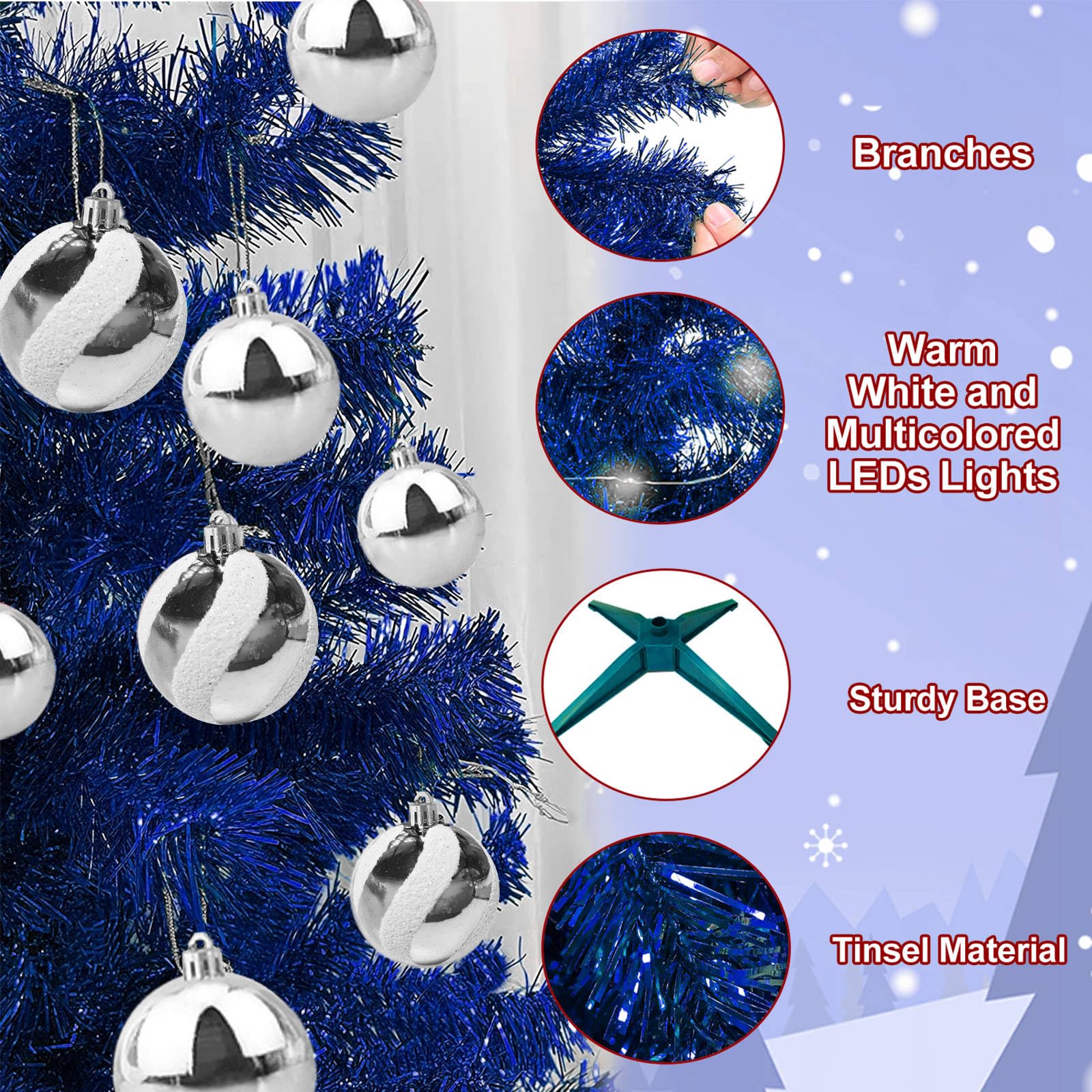 Dual Color Change & Timer 4 Ft Christmas Tree with 8 Mode 100 Warm White & Colorful Light 18 DIY Ball Ornaments 3D Star Battery