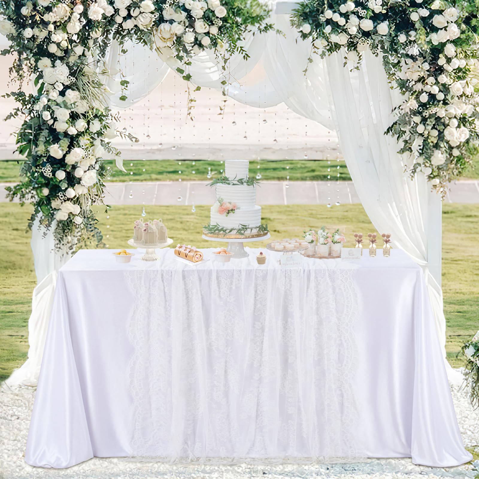 60X120 Inches White Lace Tablecloth Rectangle Vintage Embroidered Lace Table Cover For Wedding Party Home Outdoor Fall Table Dec