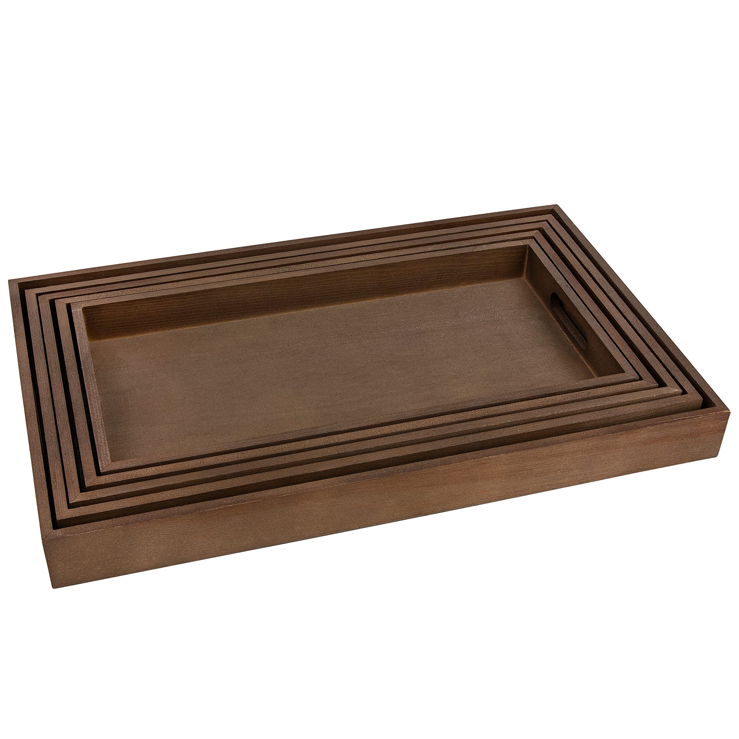 Dark Wood Serving Tray With Handles - Five Piece Nested Breakfast Tray - Wood Crafts Trays For Organizing | Bathroom Tray - Food