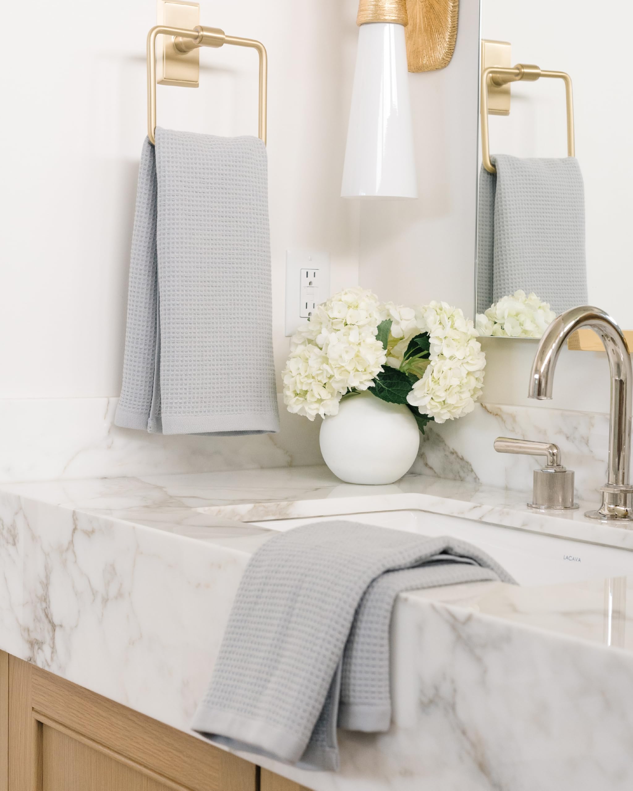 Cozy Earth Light Grey Waffle Hand Towels- Made From Cotton & Viscose From Bamboo, Plush, Absorbent, Soft