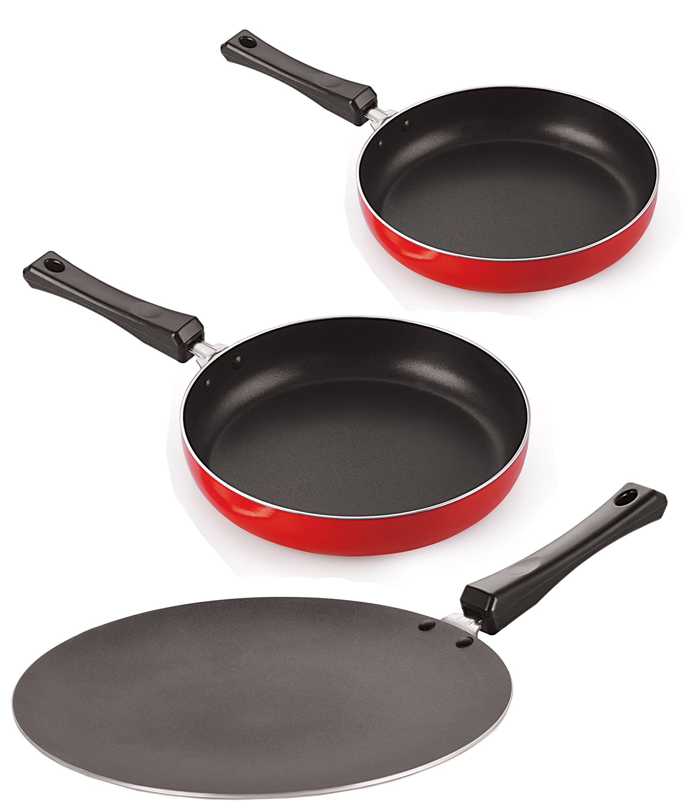 Nirlon Gas Compatible 3 Piece NonStick Roti Tawa & Frying Pan Kitchen Cooking Utensils Set With Bakelite Handle