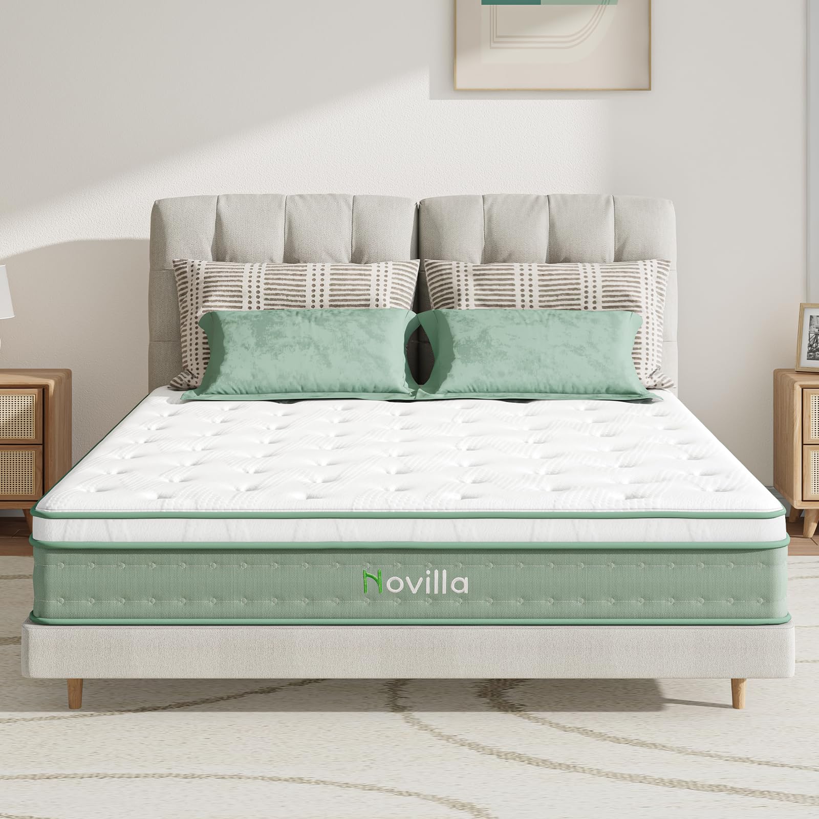 Novilla Queen Size Mattress, 10 Inch Hybrid Mattress In A Box, Foam With Individual Pocket Coils For Quality Sleep, Pillow Top Q